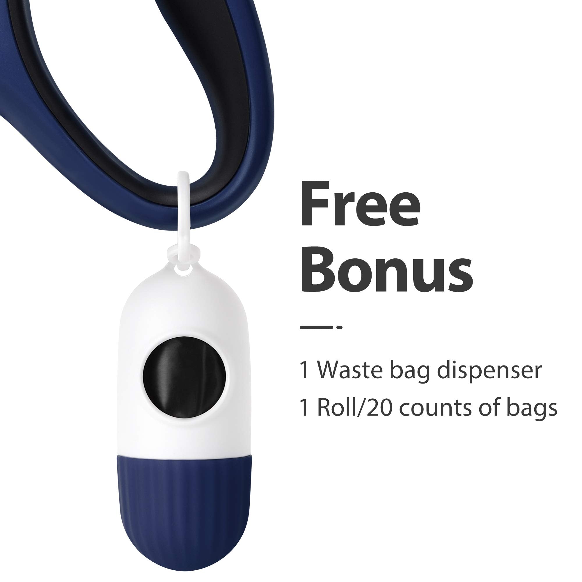 Fida Retractable Dog Leash With Dispenser And Poop Bags, 16 Ft Pet Walking Leash For Small Dog Or Cat Up To 26 Lbs, Anti-Slip Handle, Tangle Free, Reflective Nylon Tape (S, Navy Blue)