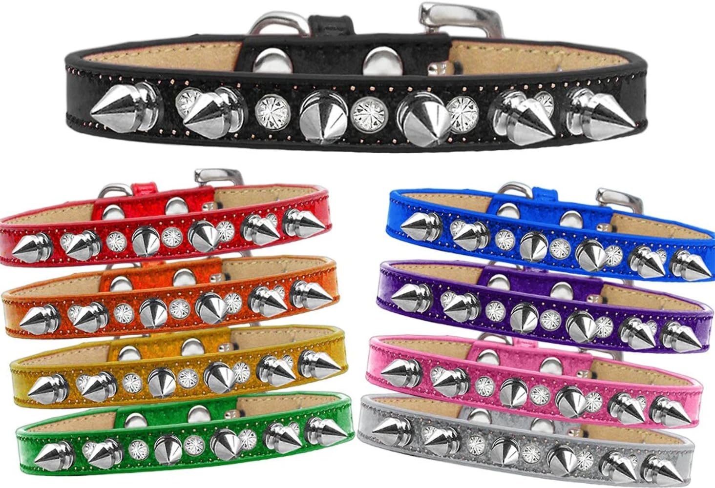Dog, Puppy and Pet Ice Cream Collar, Crystal & Silver Spikes Blue 10