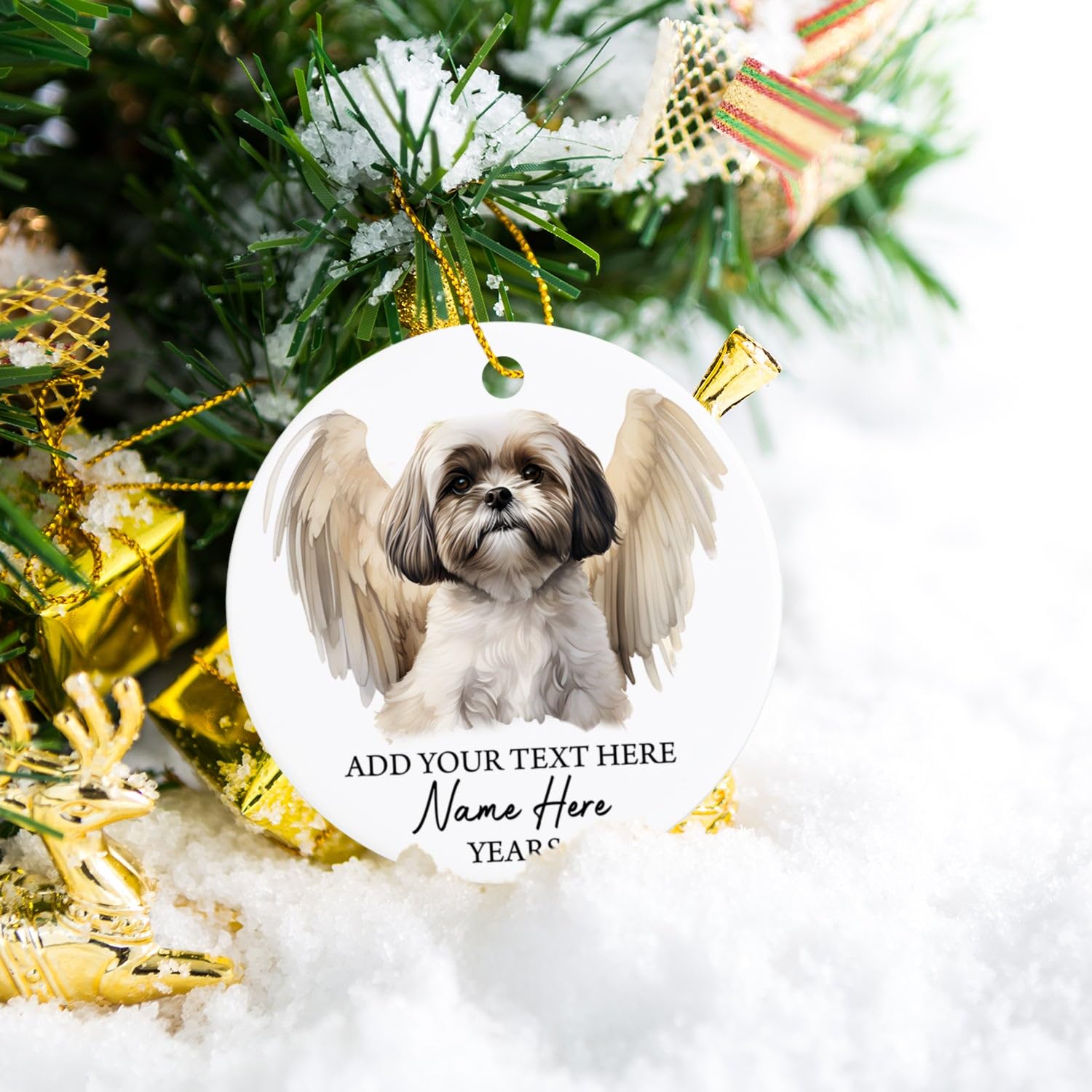 Shih Tzu Dog Memorial Christmas Ornament, Personalized Shih Tzu Dog Angel Wings Ornament, Gifts For Dog Mom Dog Dad, Custom Text Name & Year Christmas Tree Hanging, Loss Of Shih Tzu Dog Xmas Gifts