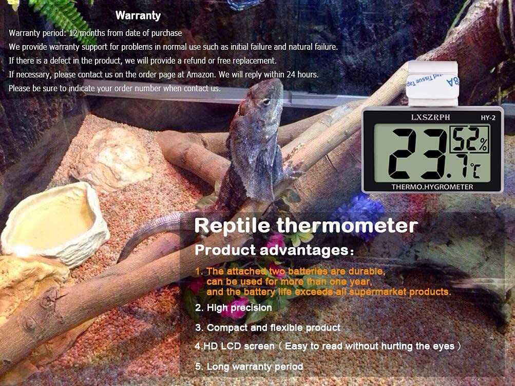 Lxszrph Reptile Thermometer Hygrometer Hd Lcd Reptile Tank Digital Thermometer With Hook Temperature Humidity Meter Gauge For Reptile Tanks, Terrariums, Vivarium (1Pack)