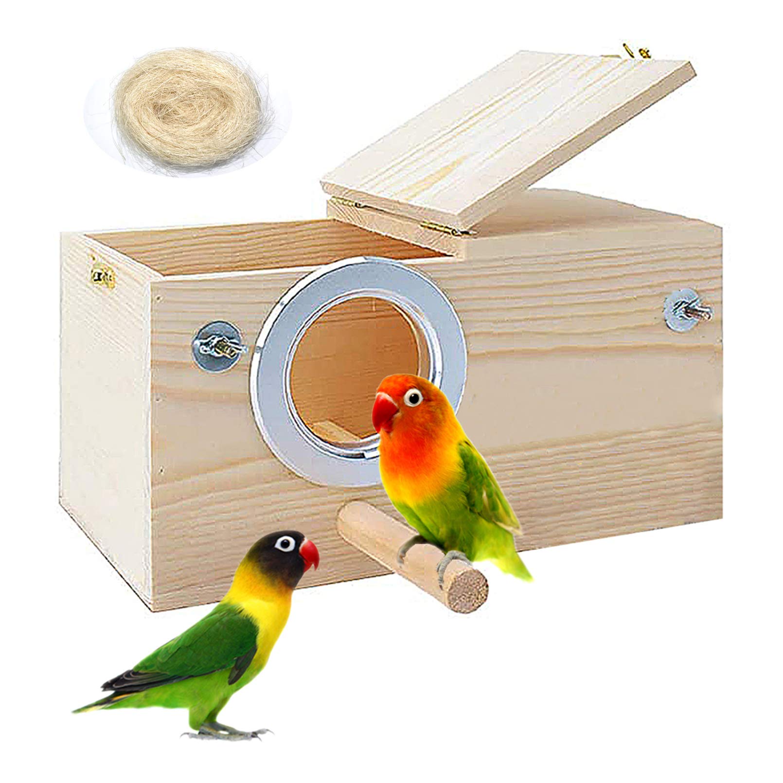 Pinvnby Parakeet Nesting Box Bird House Wood Breeding Box Parrots Mating Box For Lovebirds,Cockatoo,Budgie, Finch,Canary And Medium-Sized Birds(L)