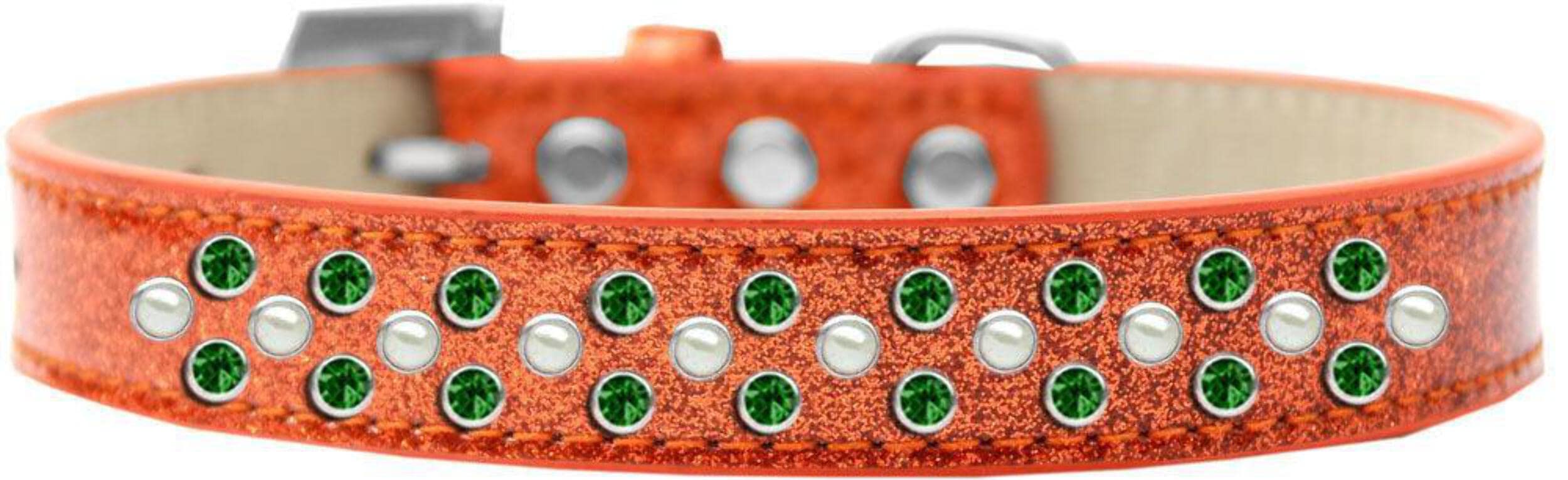 Mirage Pet Products Sprinkles Ice Cream Dog Collar with Pearl & Emerald Green Crystals, Size 16, Emerald Green
