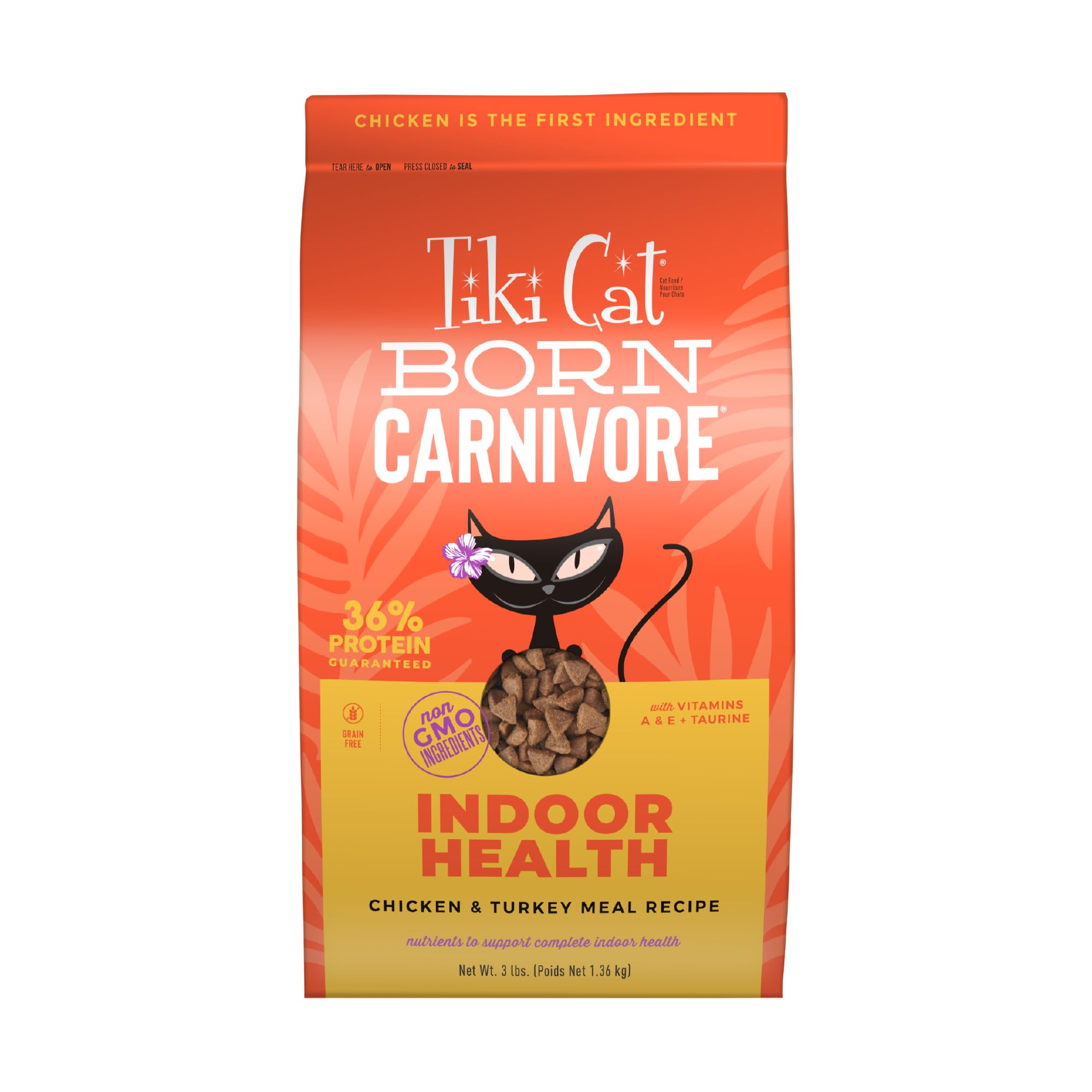 Tiki Cat Born Carnivore High Protein, Indoor Health, Chicken and Turkey Meal Recipe, Grain-Free Baked Kibble to Maximize Nutrien