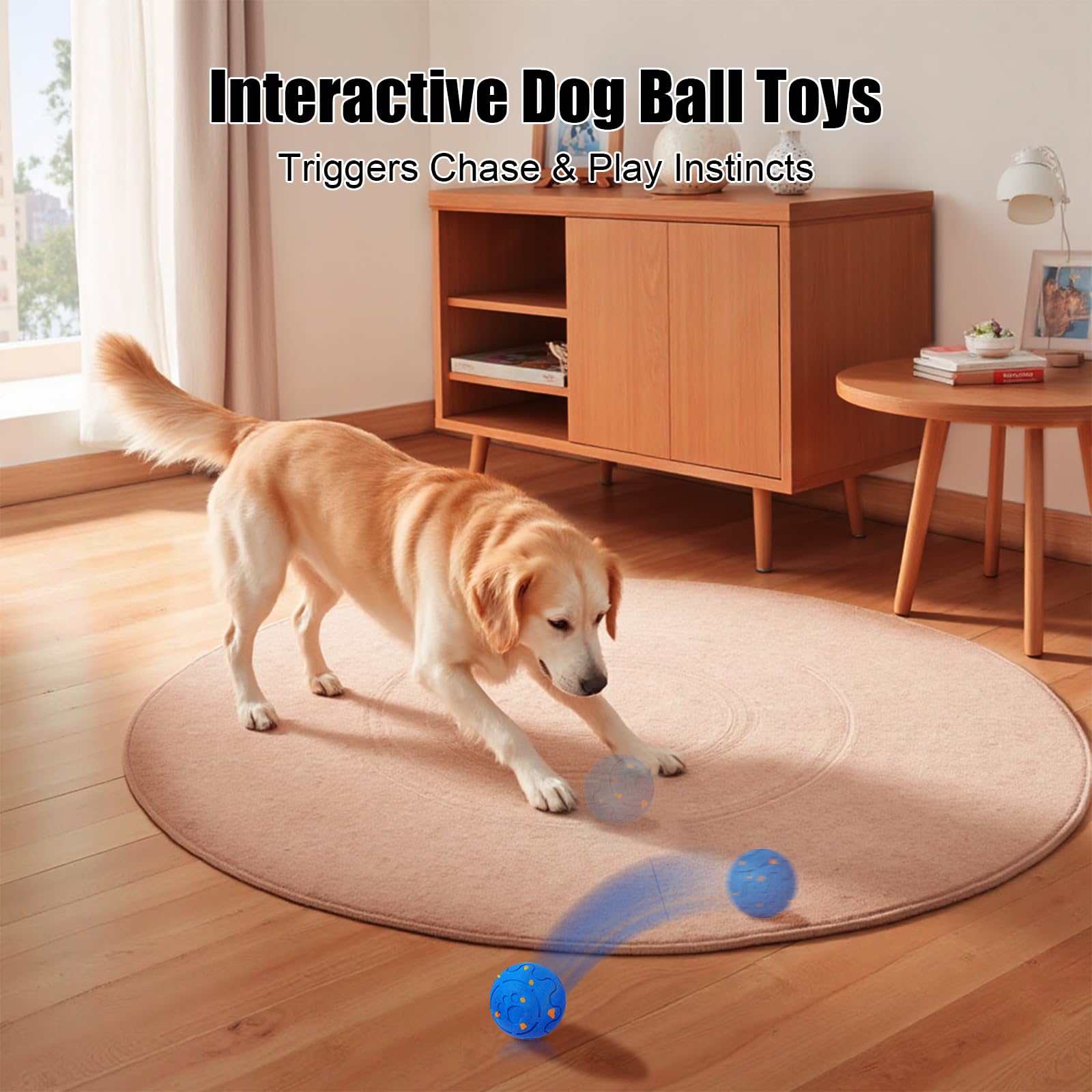Shapana Interactive Dog Ball - Smart Toy for Medium & Large Dogs, E-TPU, Waterproof, Motion-Activated, Model O15, Blue