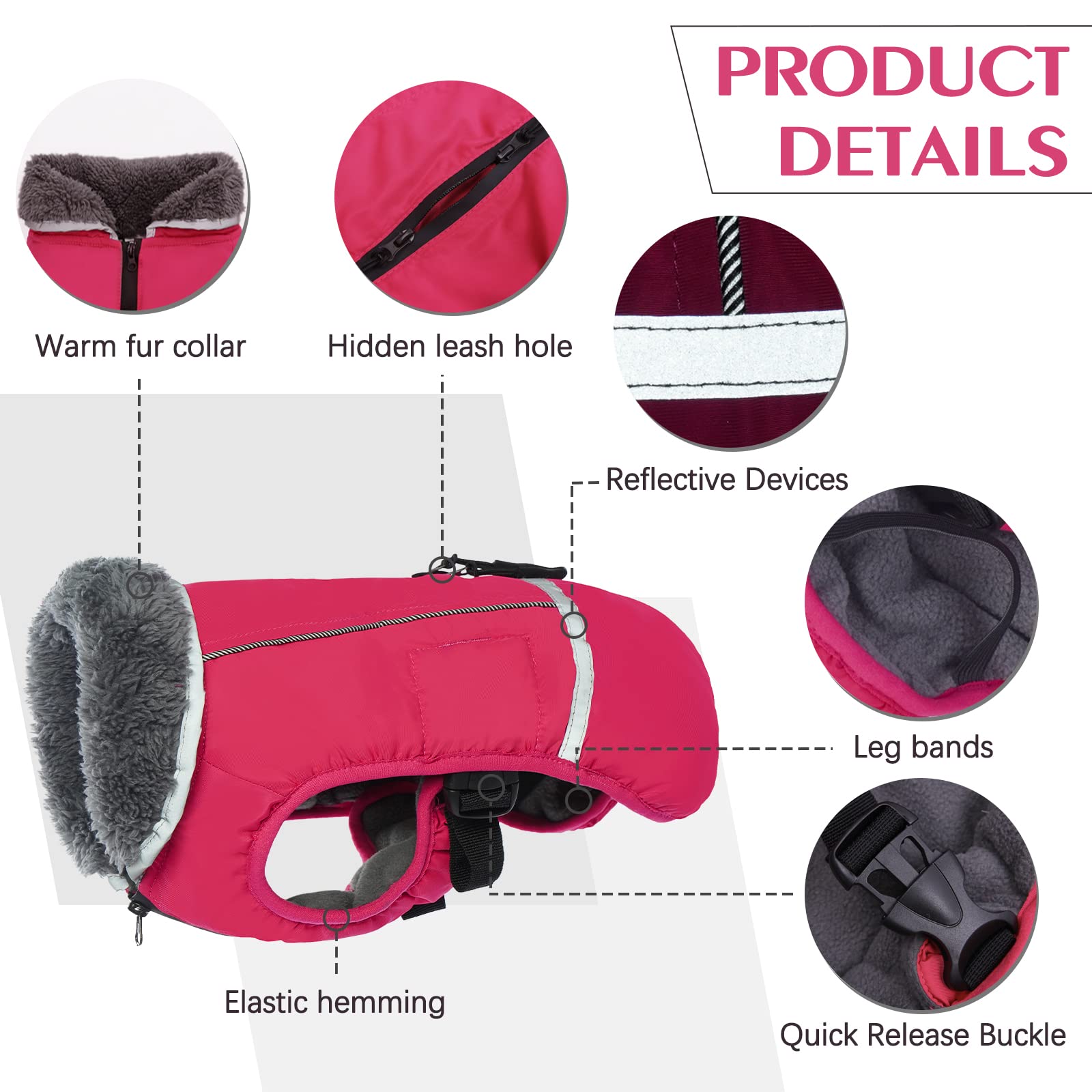Qbleev Warm Dog Coat Reflective Dog Jacket, Waterproof Dog Winter Coat Turtleneck Dog Clothes For Cold Weather, Thick Fleece Dog