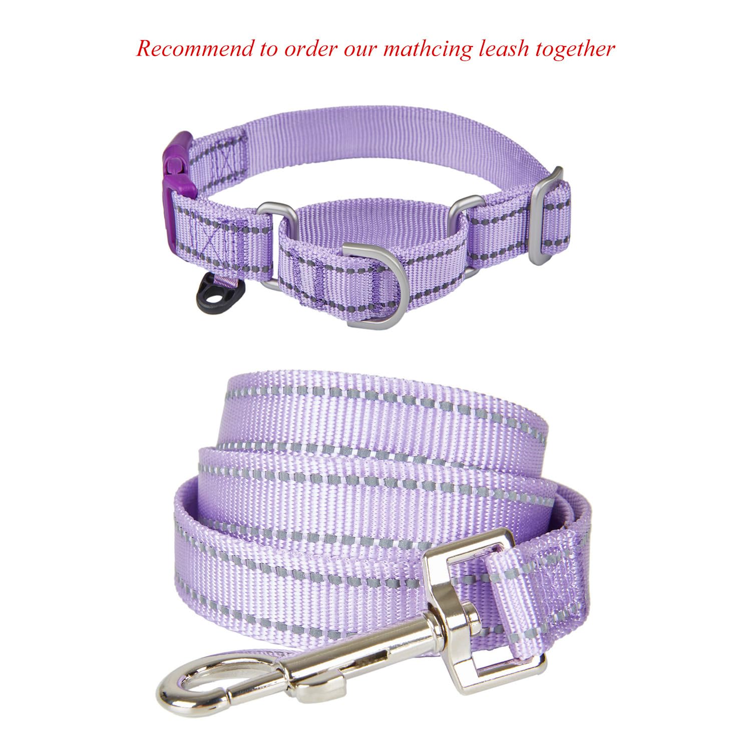 Yudote Reflective Martingale Collar For Dogs With Quick Snap Buckle Anti-Pull Nylon Safe Slip Collars For Easy Walking,Lilac,Large