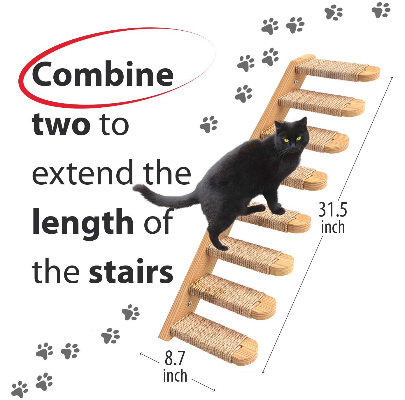 Skywin Cat Steps - Solid Rubber Wood Cat Wall Stairs Great For Scratching And Climbing - Easy To Install Wall Mounted Cat Wall Shelves For Playful Cats (Wood, Left-Right)
