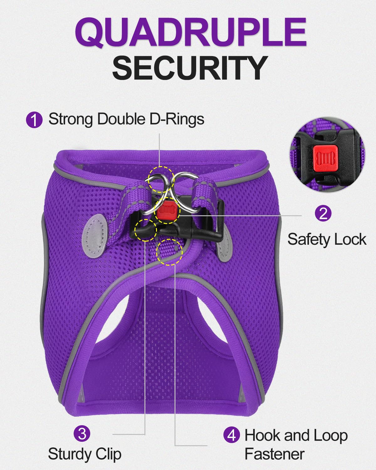 Joytale Small Dog Harness, Breathable Mesh Step-In Vest, Reflective Soft Padded Harnesses For Small And Medium Dogs, Purple, L