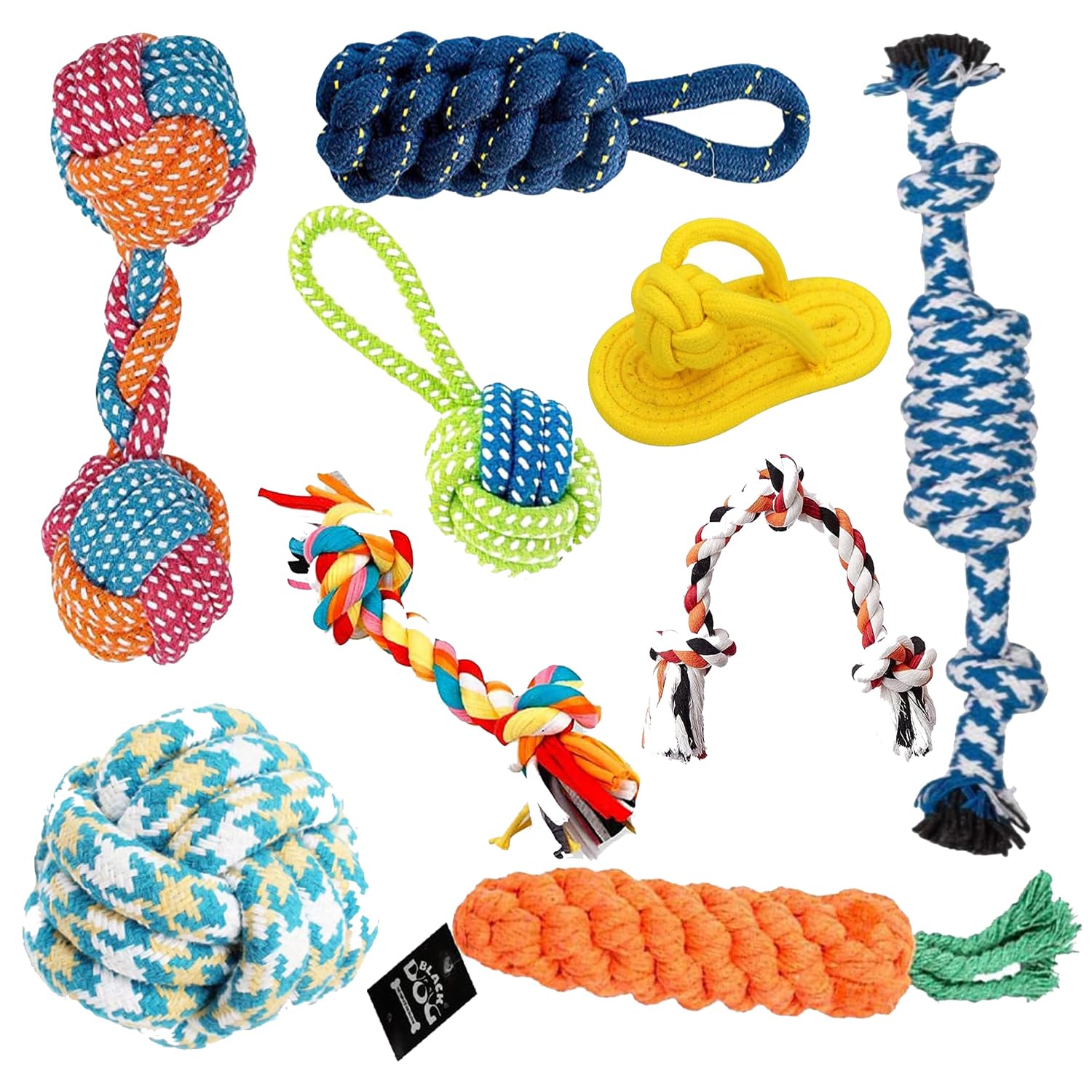 Blackdog Durable Chew Teething Rope Toy For Small To Medium Dogs Interactive Rope Toy To Play  (2 Knot + Slipper + Banana + Ten