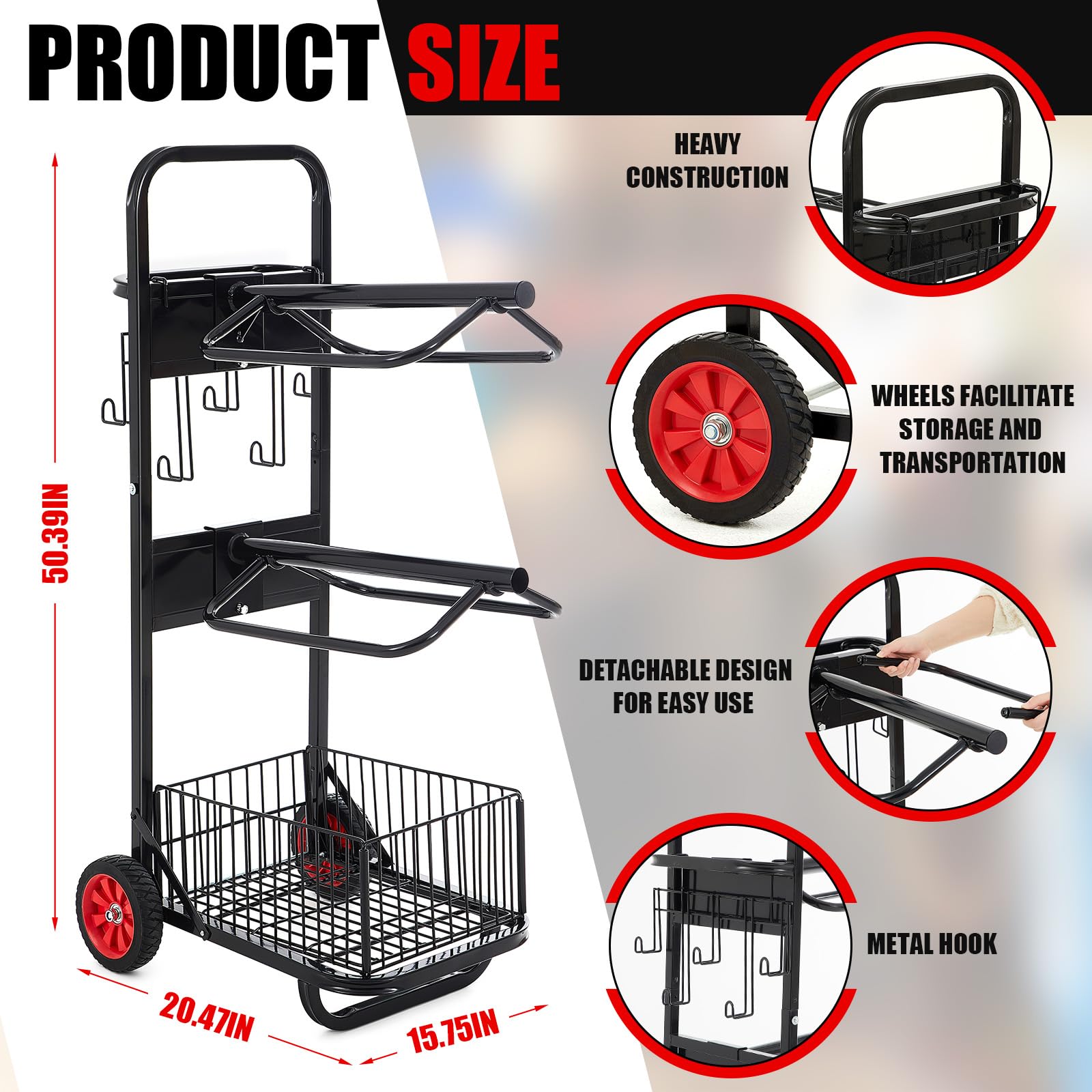 DaisyInner Heavy Duty Rolling Saddle Cart - Foldable Horse Tack Dolly, Alloy Steel, Black, Model MAD-DaisyInner-0468