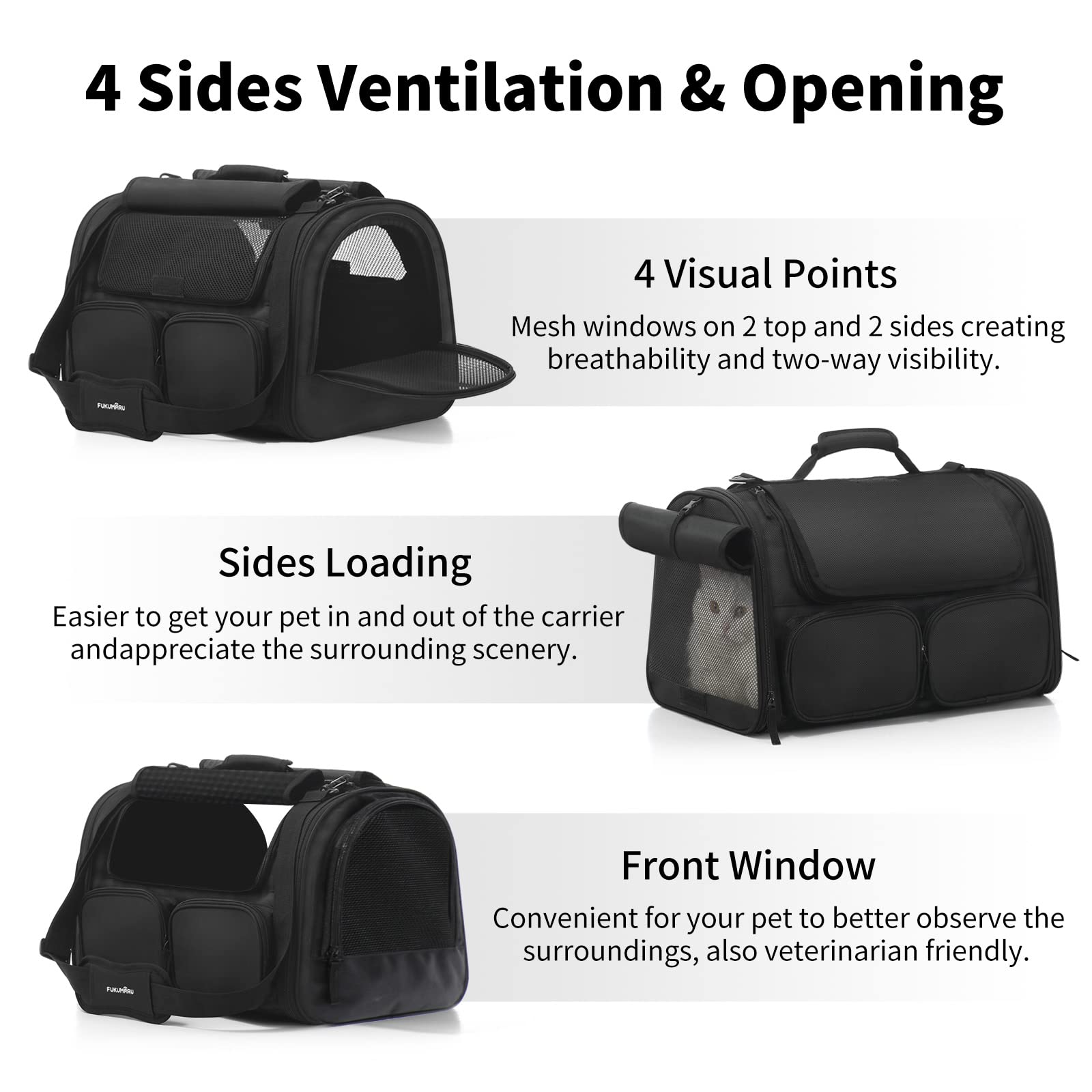 FUKUMARU Cat Carrier Airline Approved, Soft Sided Dog Carrier, Collapsible Cat Travel Bag, Under 44 lb Small Medium Large Pet Ca
