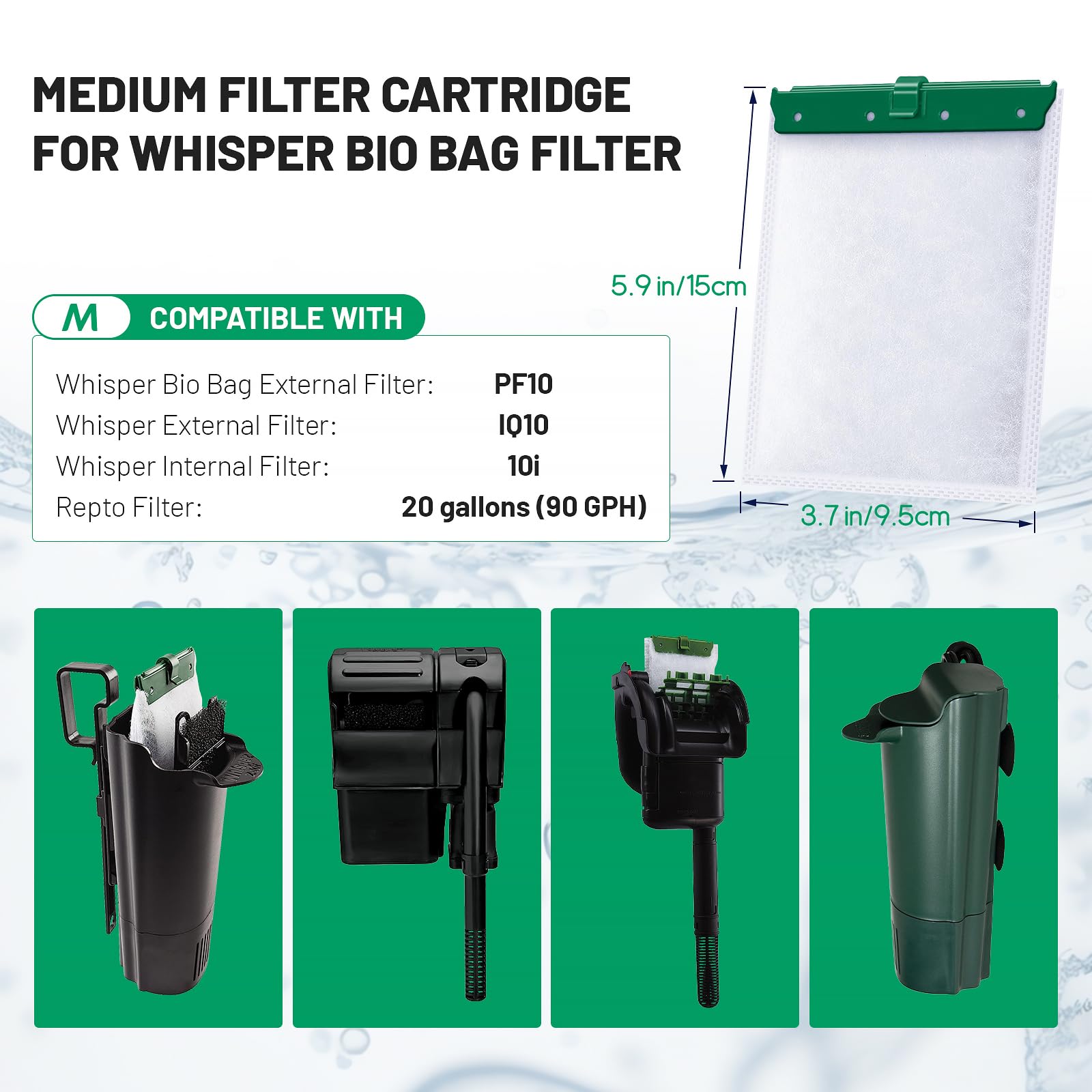 Esctabalt 8 Count Medium Filter Cartridges Compatible With Whisper Bio Bag Filters, Large Aquarium Filter Cartridge For Whisper