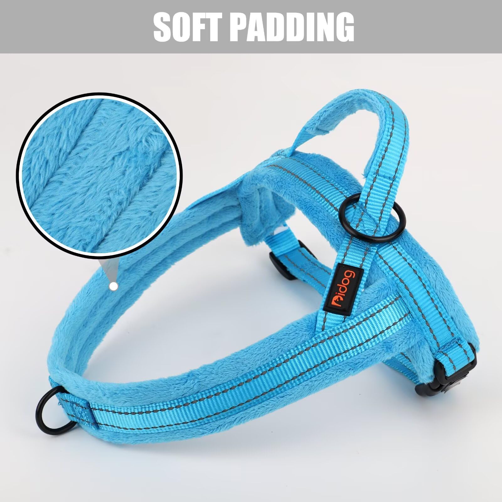 Didog Soft Flannel Dog Harness - Escape Proof, Quick Fit, Reflective, XXS (Chest 12-15"), Blue, Model SBH011BLUE-XXS