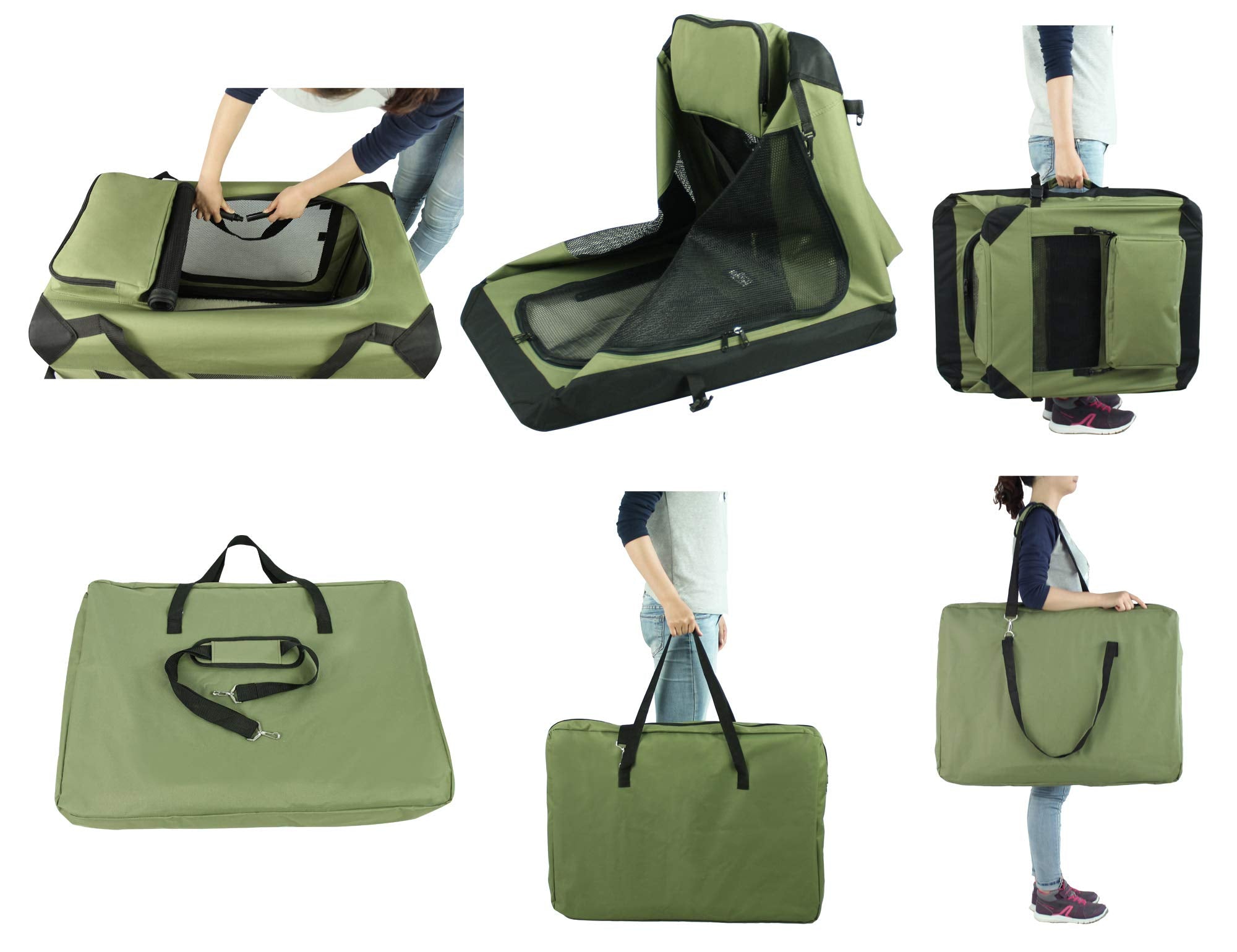 Elitefield 3-Door Folding Soft Dog Crate With Carrying Bag And Fleece Bed (2 Year Warranty), Indoor & Outdoor Pet Home (30' L X 21' W X 24' H, Sage Green)
