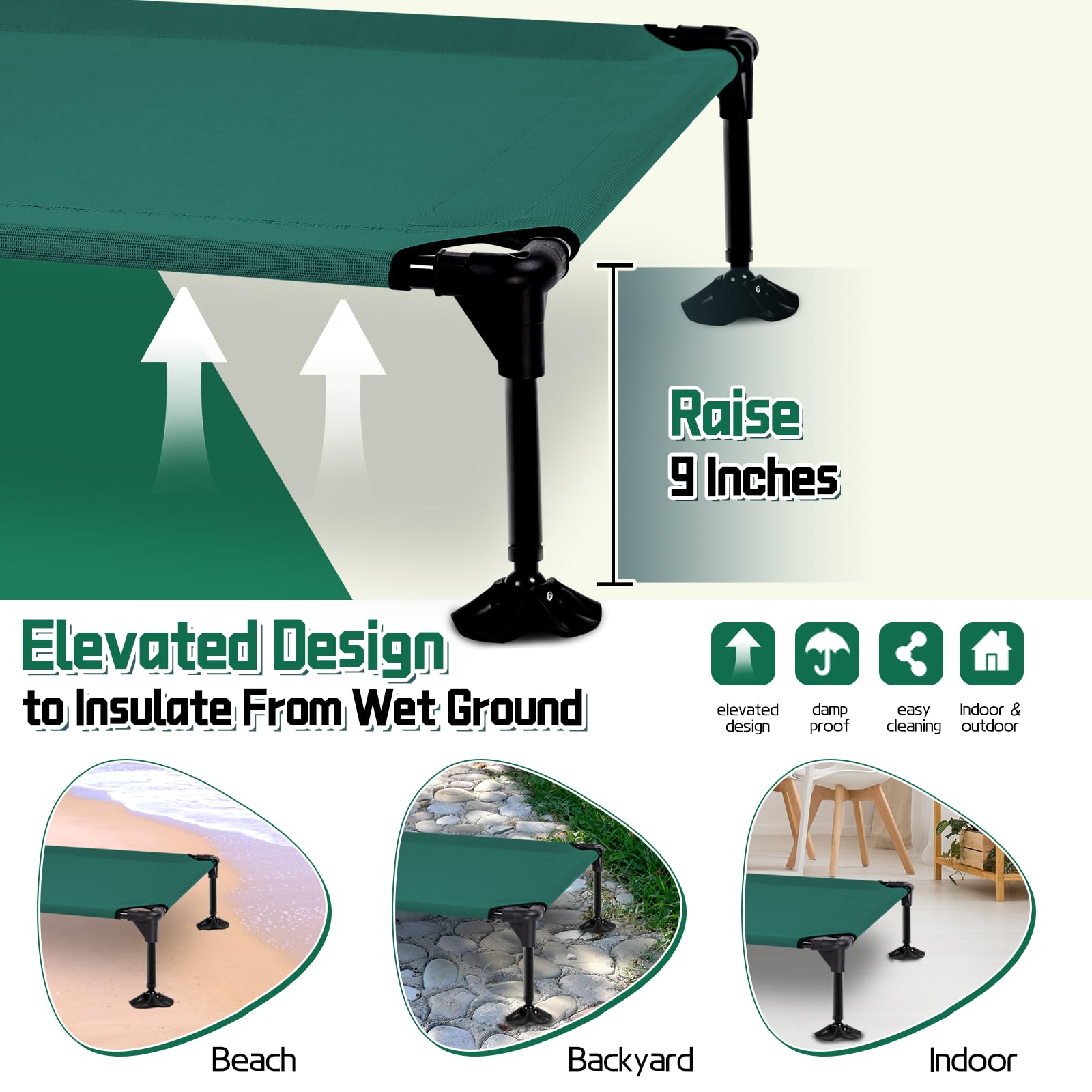 Elevated Outdoor Dog Bed With Canopy, Raised Outside Cot With Stable Adjustable Feet, Dog Camping Bed With Larger Shade, Lifted