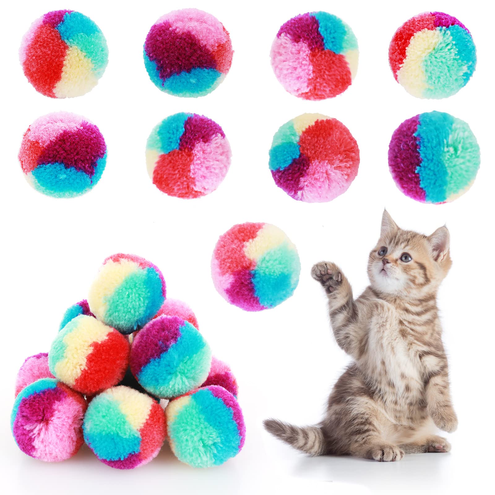 Tiesome Rainbow Cat Toy Kit  20Pcs Soft Pom Pom Balls For Indoor Cat Play & Exercise