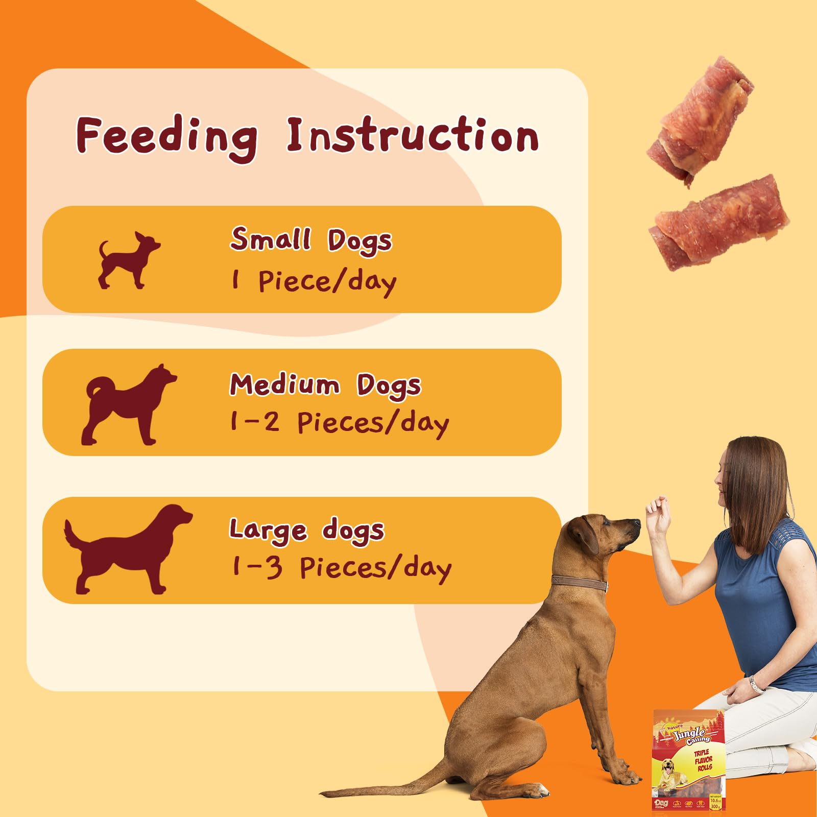 Jungle Calling Triple Flavor Rolls Dog Treats, Chicken Duck Beef, Rawhide Free, 10.6 oz, High Protein, Easily Digestible