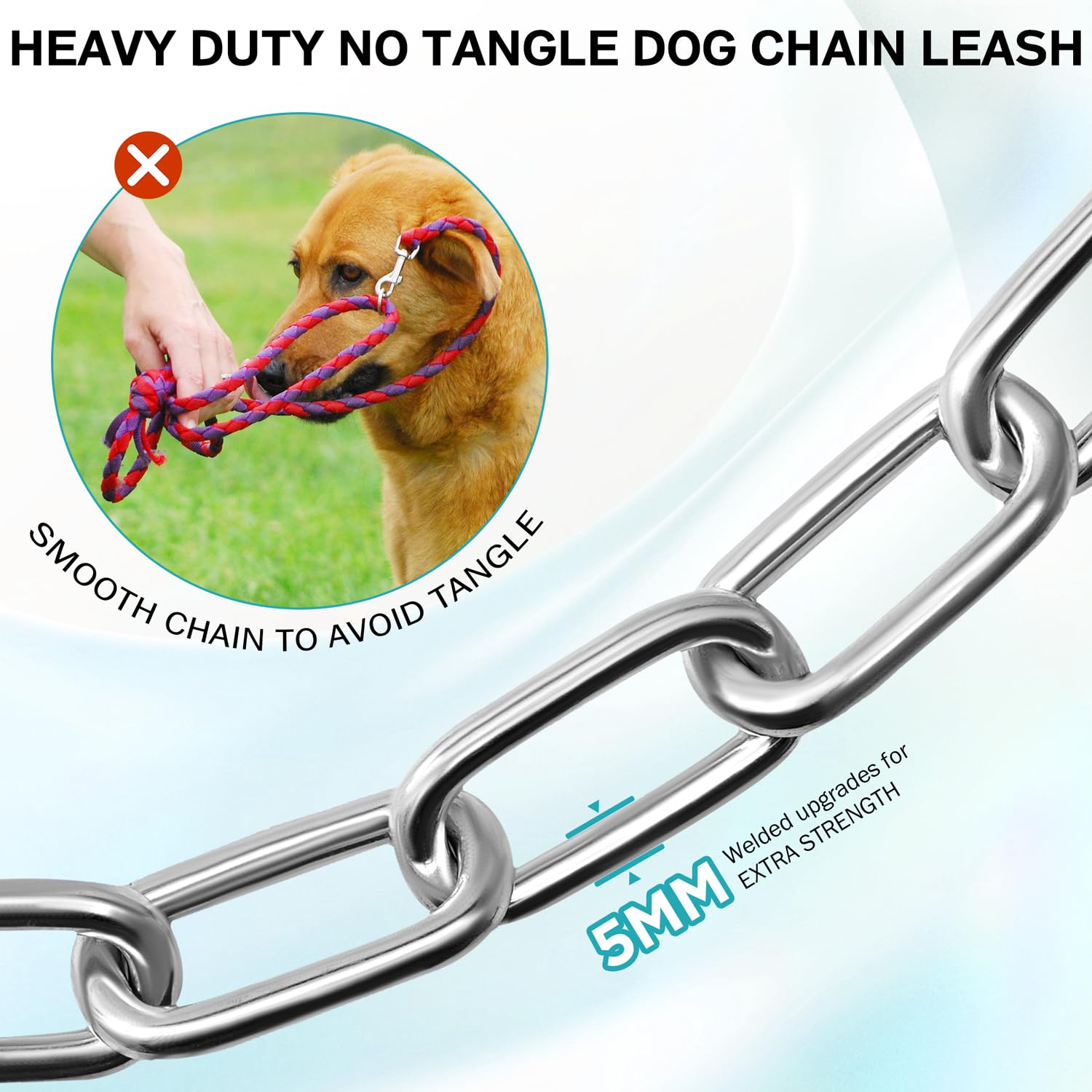 Heavy Duty Metal Dog Chain - 5Ft Long Leash For Large Dogs, Chew Proof Tie Out Cable Up To 200Lbs