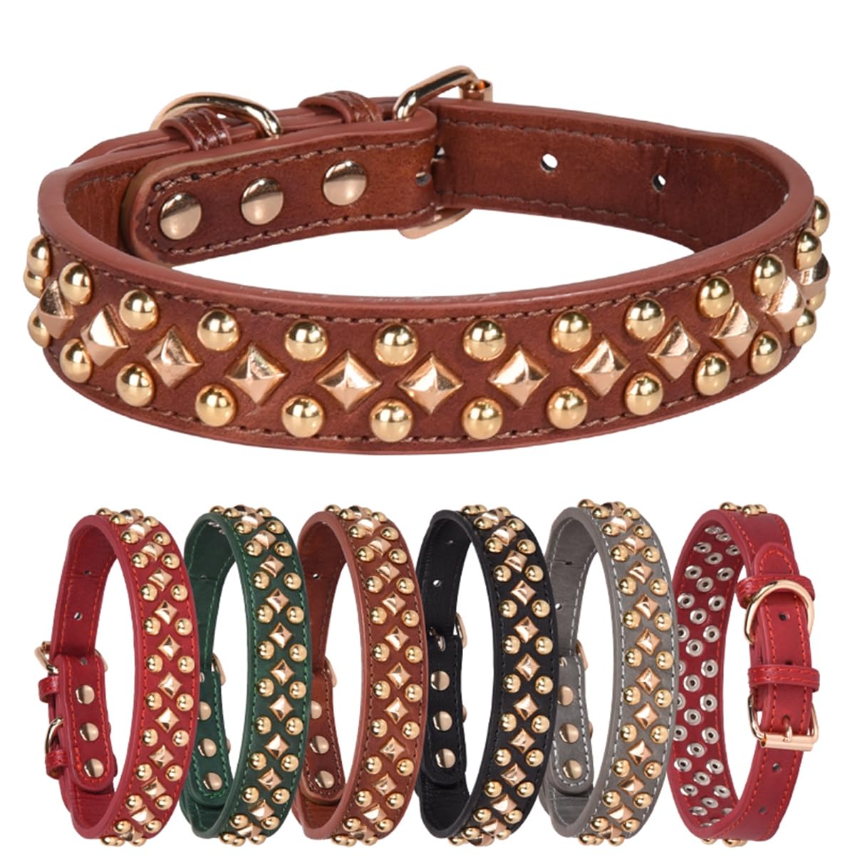 haoyueer Spiked Dog Collar Soft Pu Leather Mushrooms Rivet Spike Studded Puppy Adjustable Pet Collars for Small Breeds (M, Green