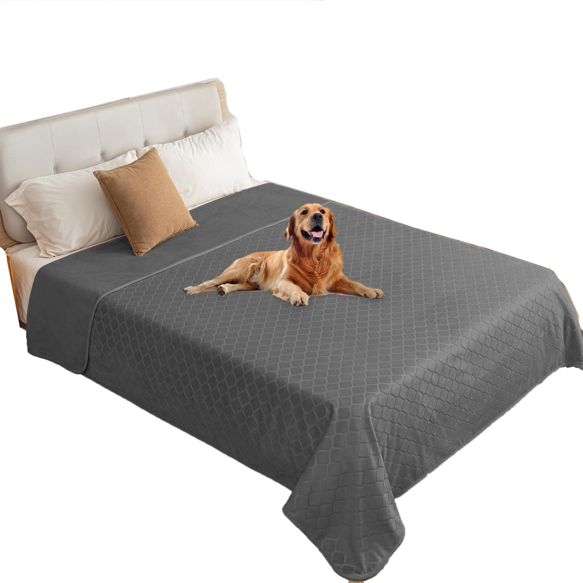 Fuguitex Waterproof Dog Blanket Bed Cover Dog Crystal Velvet Moroccan Fuzzy Cozy Plush Pet Blanket Throw Blanket For Couch Sofa(82 * 82 Inch, Dark Grey+Grey)