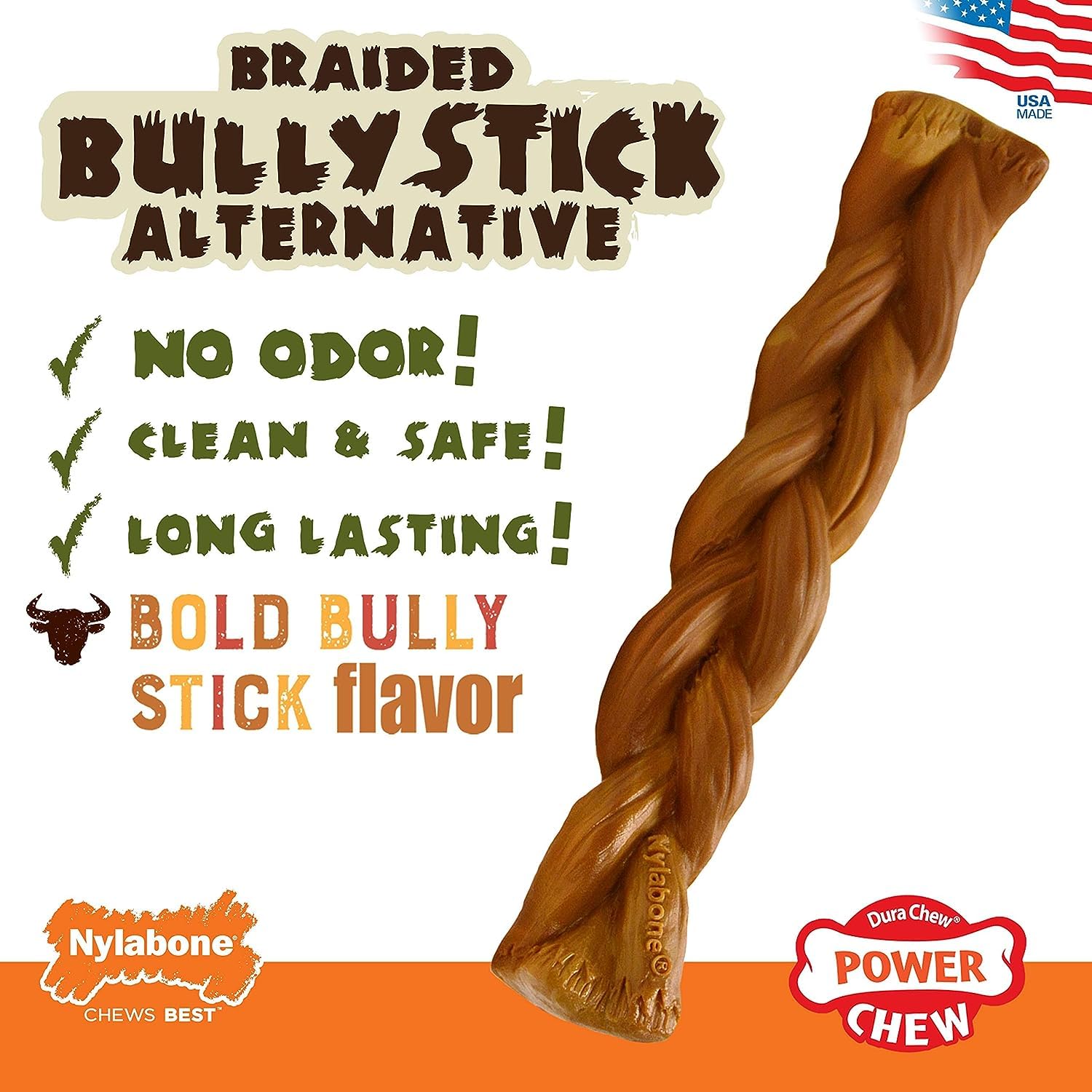Nylabone 2 Pack of Power Chew Extreme Chewing Braided Bully Stick Alternative Dog Toys, Giant, Made in The USA2