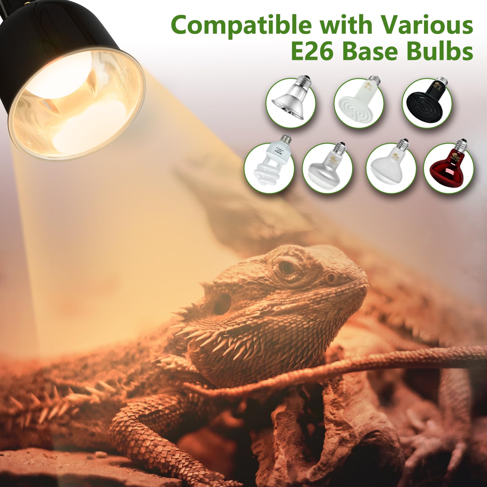 Boeespat Reptile Light Fixture 5.5 Inch Deep Dome With Switch, Optical Reflecting Cover For Uvb/Uva Basking Bulbs & Ceramic Heat