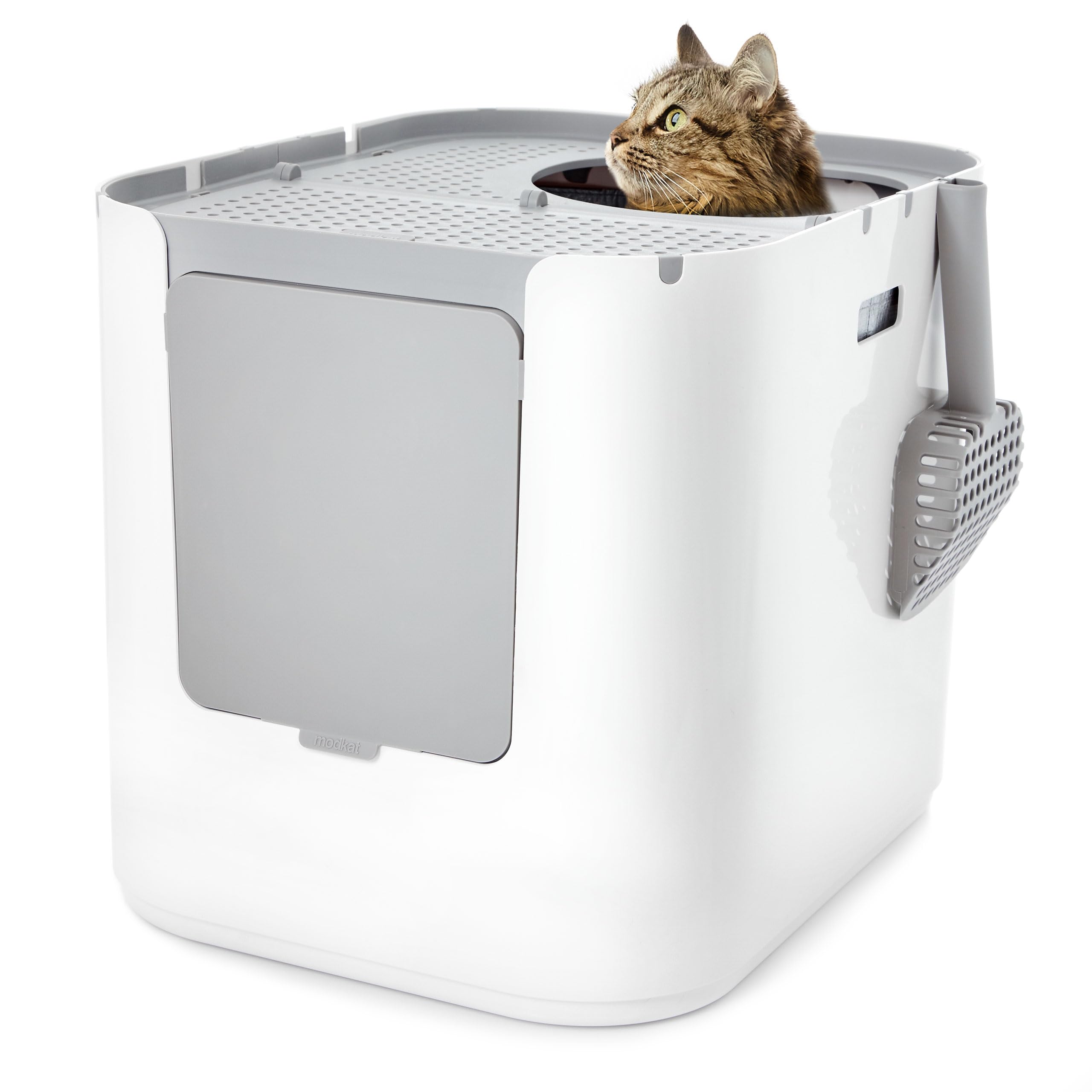 Modkat XL Litter Box - Extra Large Cat Litter Box with Top & Front-Entry Reusable Liners - Tall Base Keeps Mess Inside - Easy to