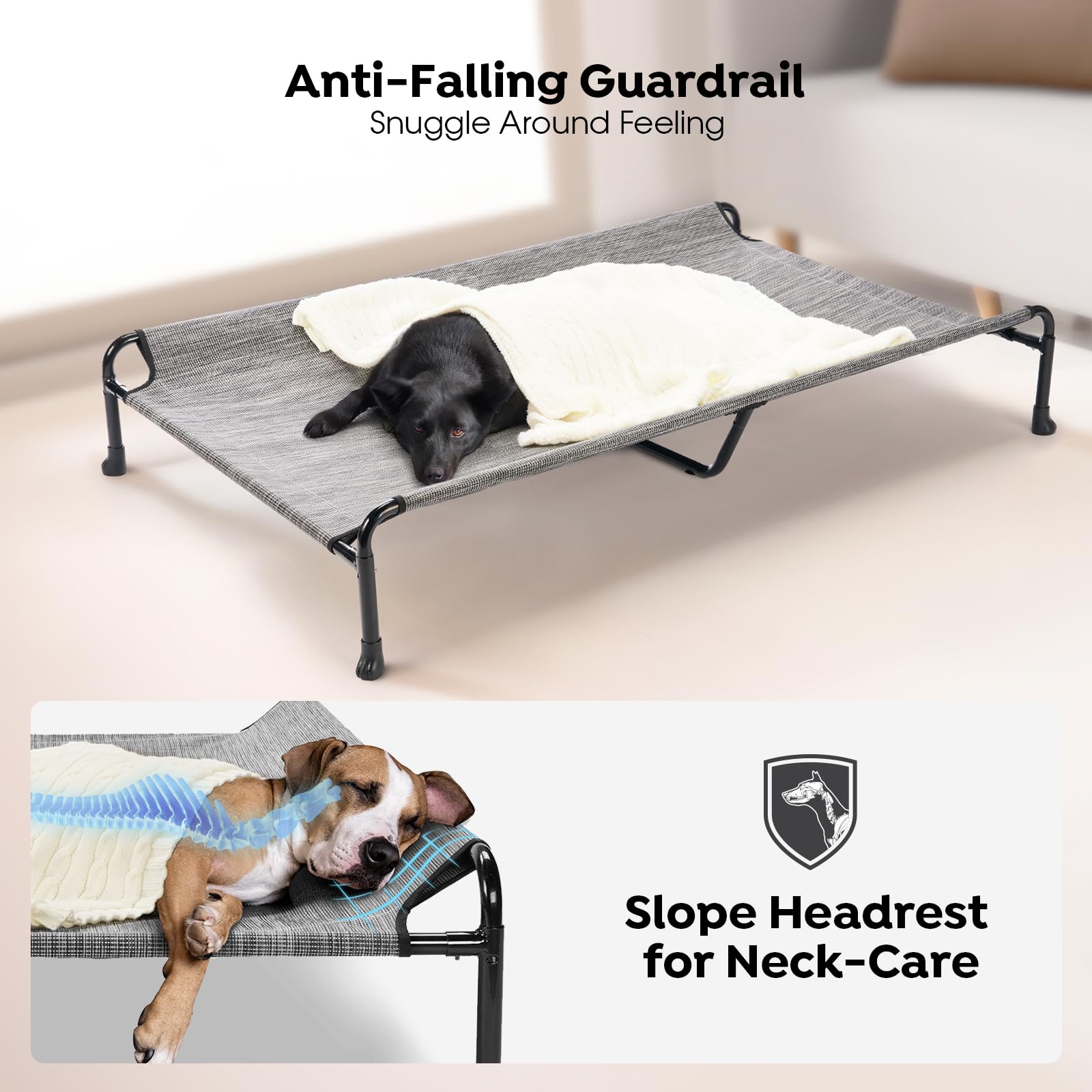 Veehoo Cooling Elevated Dog Bed, Raised Dog Beds For Large Dogs, Outdoor Dog Bed With Guardrail, Upgraded Non-Slip Feet, Breatha