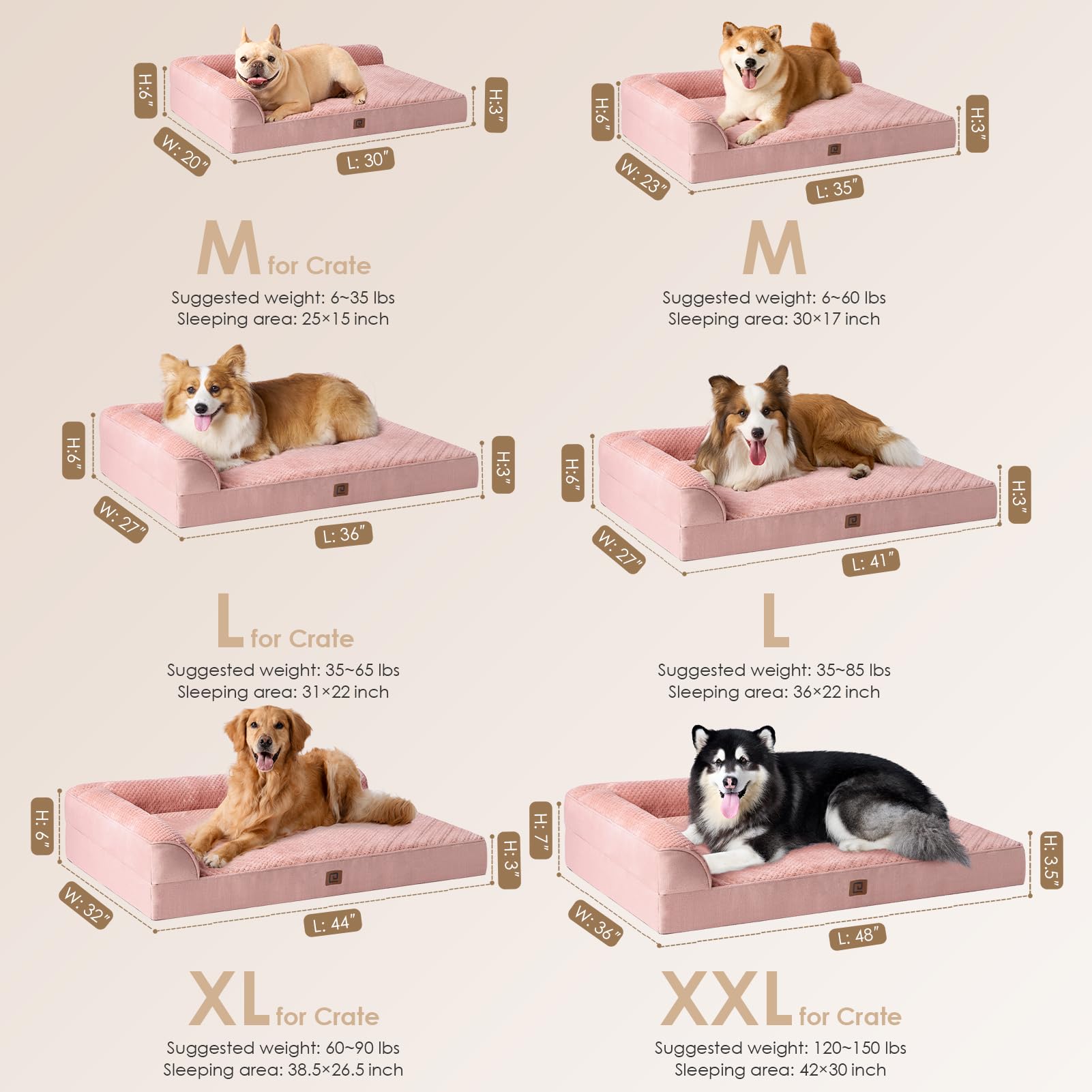 Eheyciga Xxl Memory Foam Dog Bed, Orthopedic Dog Beds For Extra Large Dogs, Waterproof Egg Crate Dog Couch Bed With Washable Removable Cover And Non-Slip Bottom, L Shaped Dog Bed, Dusty Pink