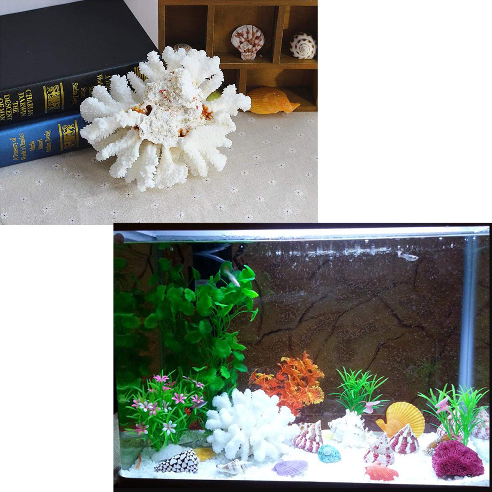 Pack Of 2 Artificial Coral Ornament, Aquarium Resin Coral Decor Underwater Sea Plants Fish Tank Decoration Aquarium Plants