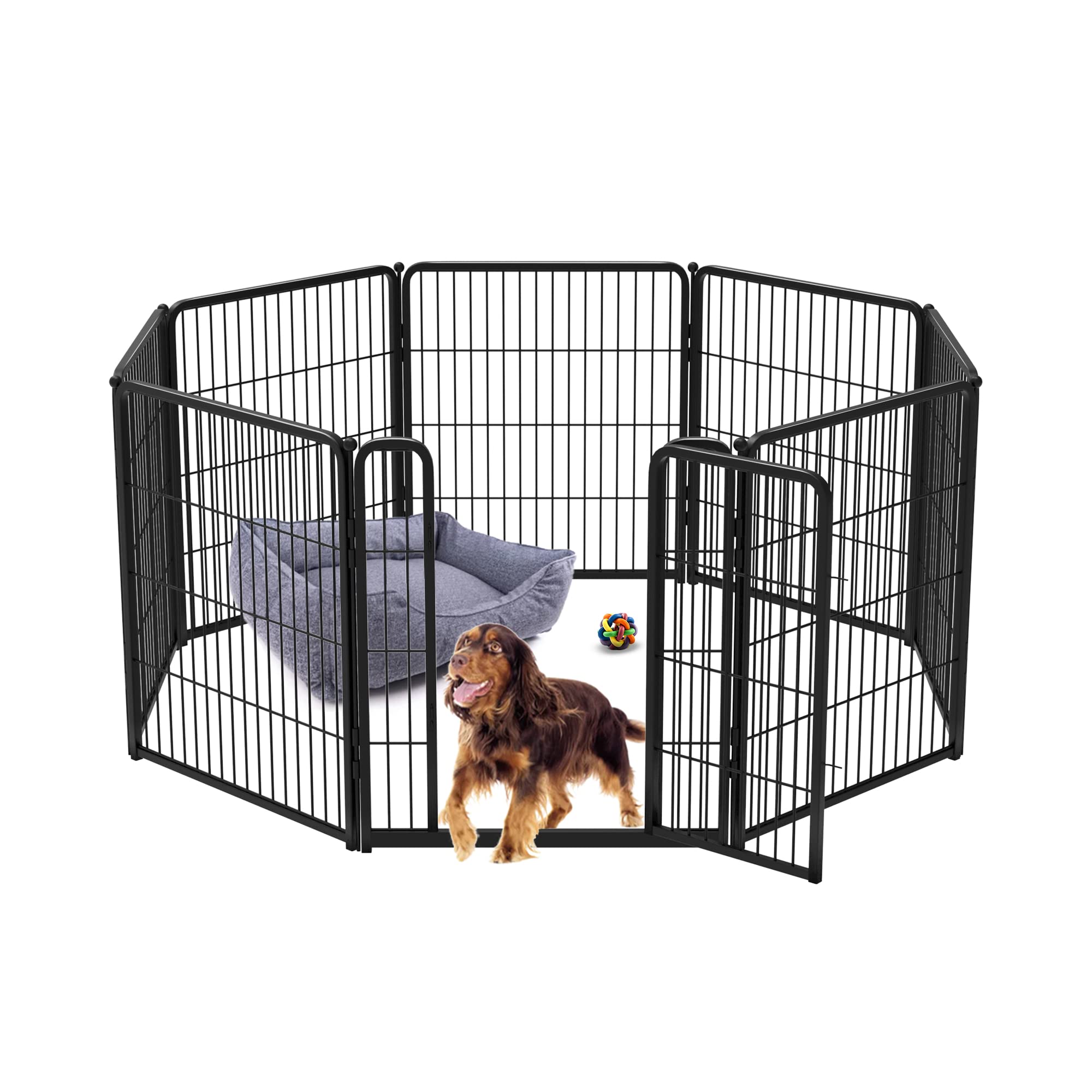 Fxw Homeplus Indoor Dog Playpen - Stress-Free And Safe Play, 32 Inch 8 Panels For Small And Medium Dogs, Blackpatented