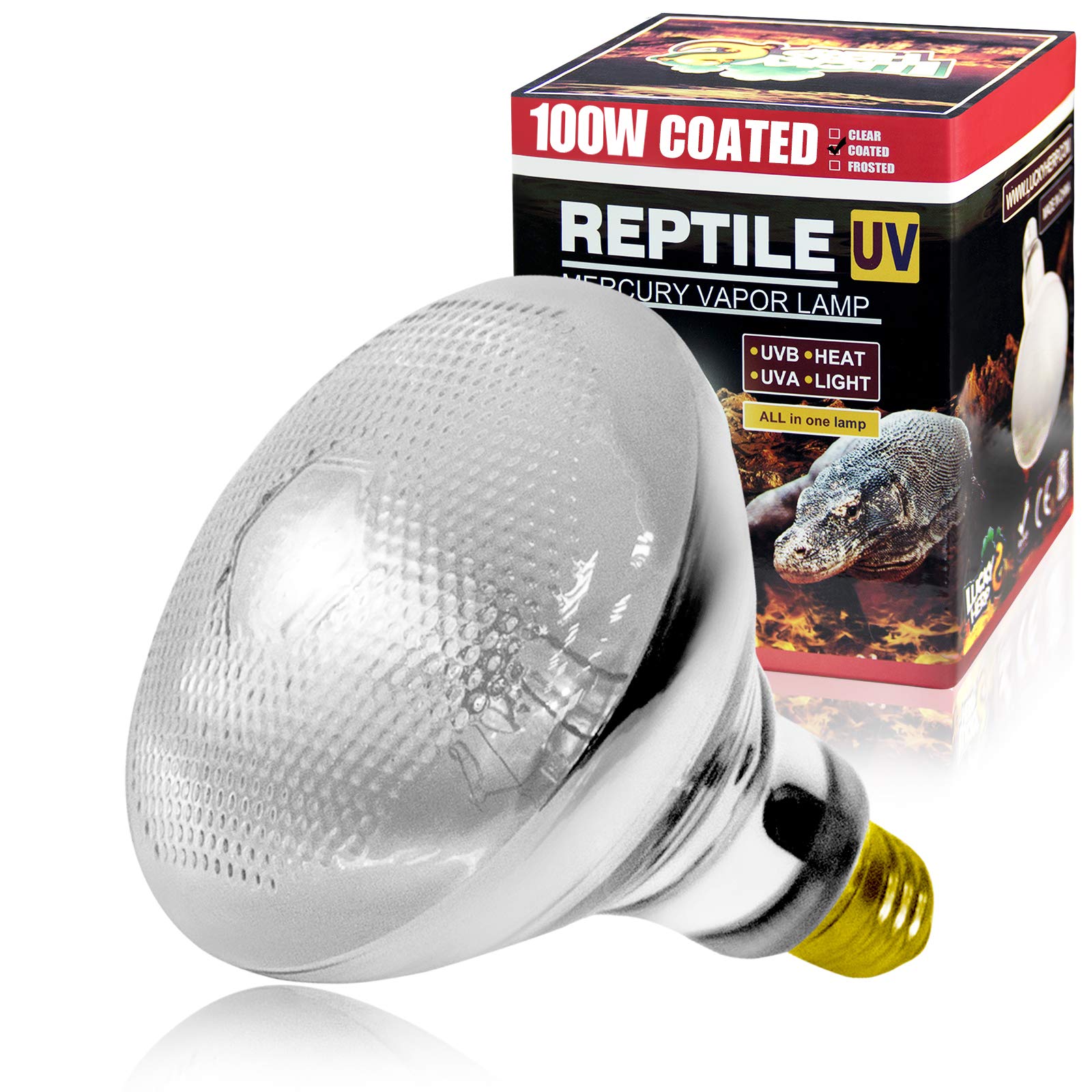 Lucky Herp 100 Watt Uva Uvb Mercury Vapor Bulb Self-Ballasted Uv Heat Lamp/Bulb/Light For Reptile And Amphibian(100W Coated)