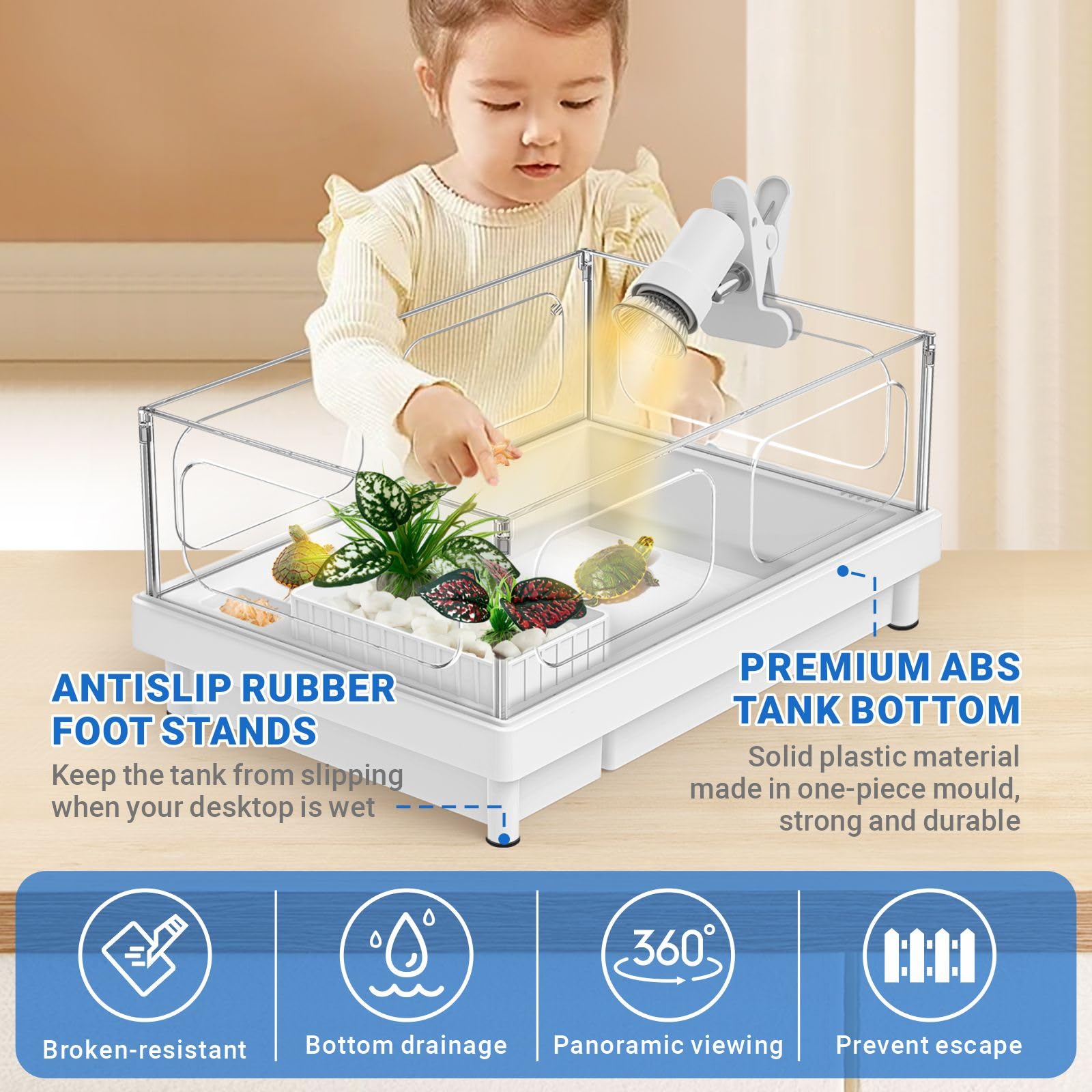 Gozilla Small Turtle Tank With Adjustable Lamp, Acrylic Turtle Tank Starter Kit, Reptile Habitat And Terrarium With Multi-Functi