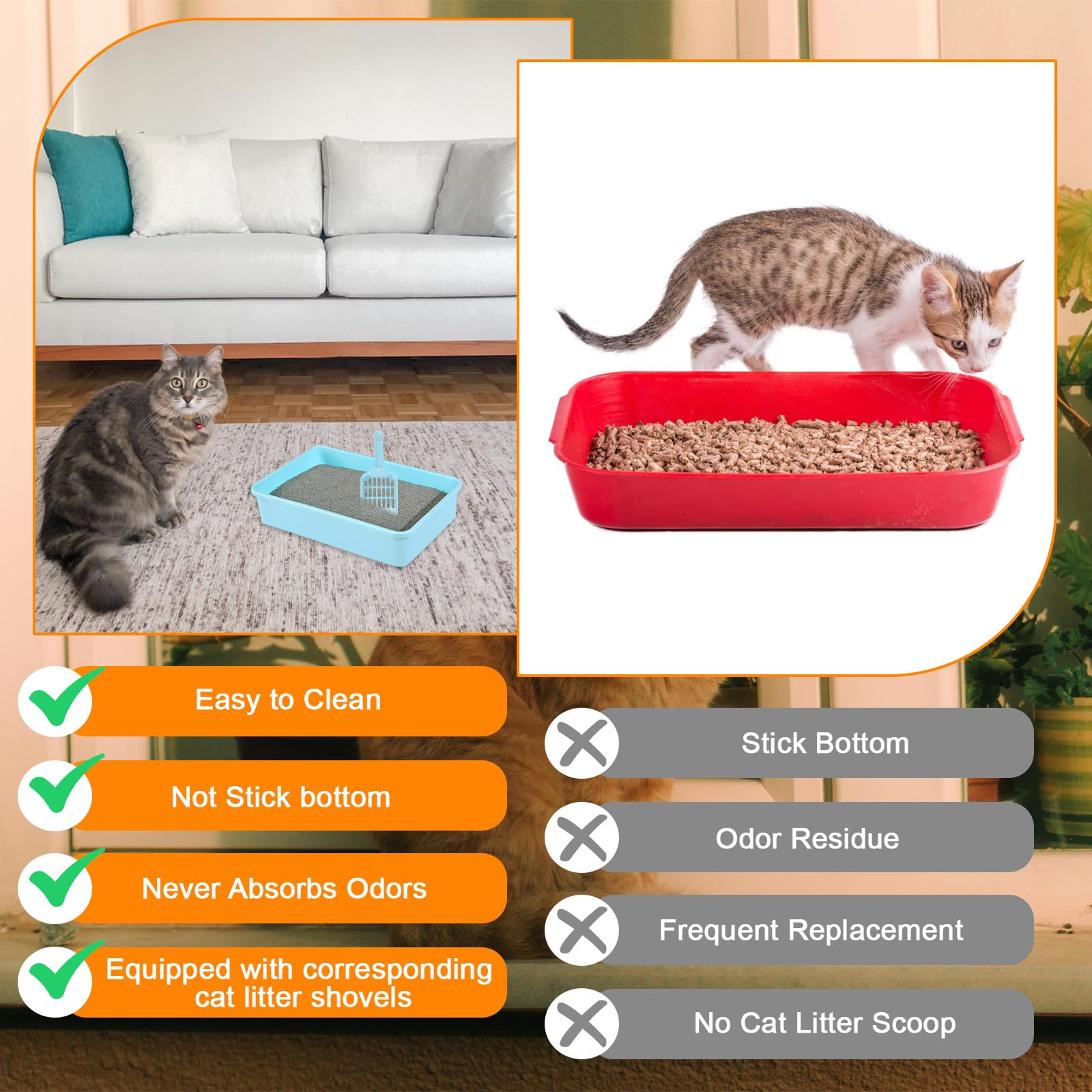 6 Set Small Cat Litter Box Kitten Litter Pan 12.3 x 8.5 x 2.7 Rabbit Plastic Litter Tray with 6 Scoop for Easy Cleaning, Hamster