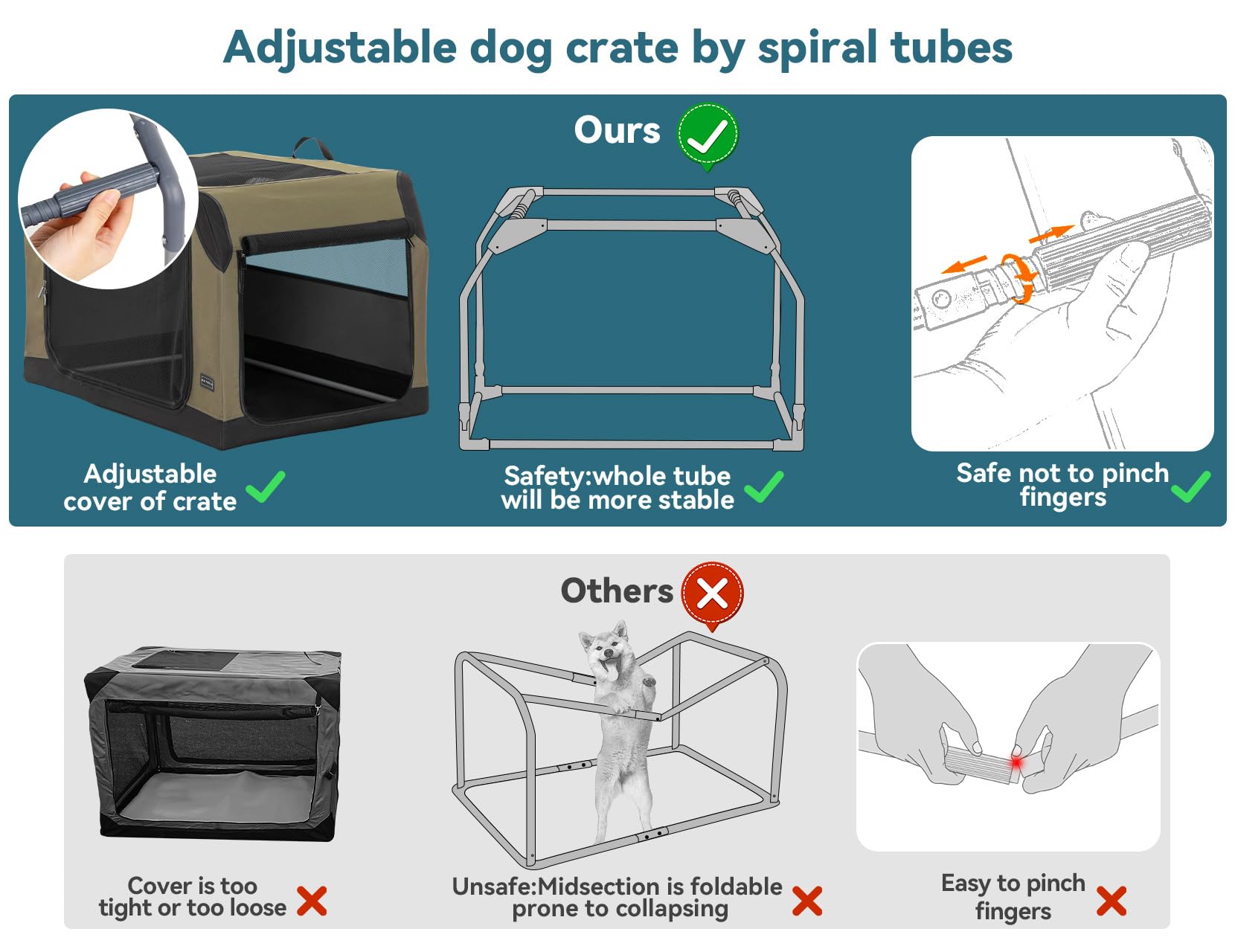 Petsfit Soft Dog Crate With Tilt Angle 36 Inch, Fit For Car Seats And Trunks, Multiple Carrying Options, Chew Proof Ideal For Dog Travel
