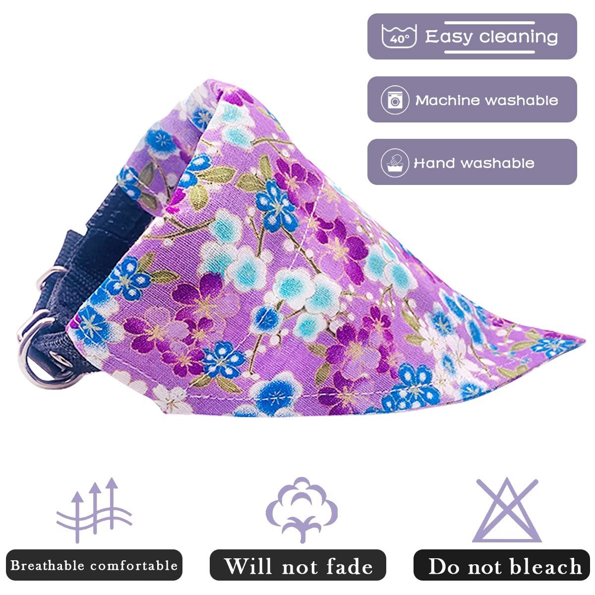 Pet Show 4Pcs Small Dog Bandanas Slide On Collar Set Washable Cherry Blossoms Puppies Cat Bandanas Bibs Slip Through Collar Acce
