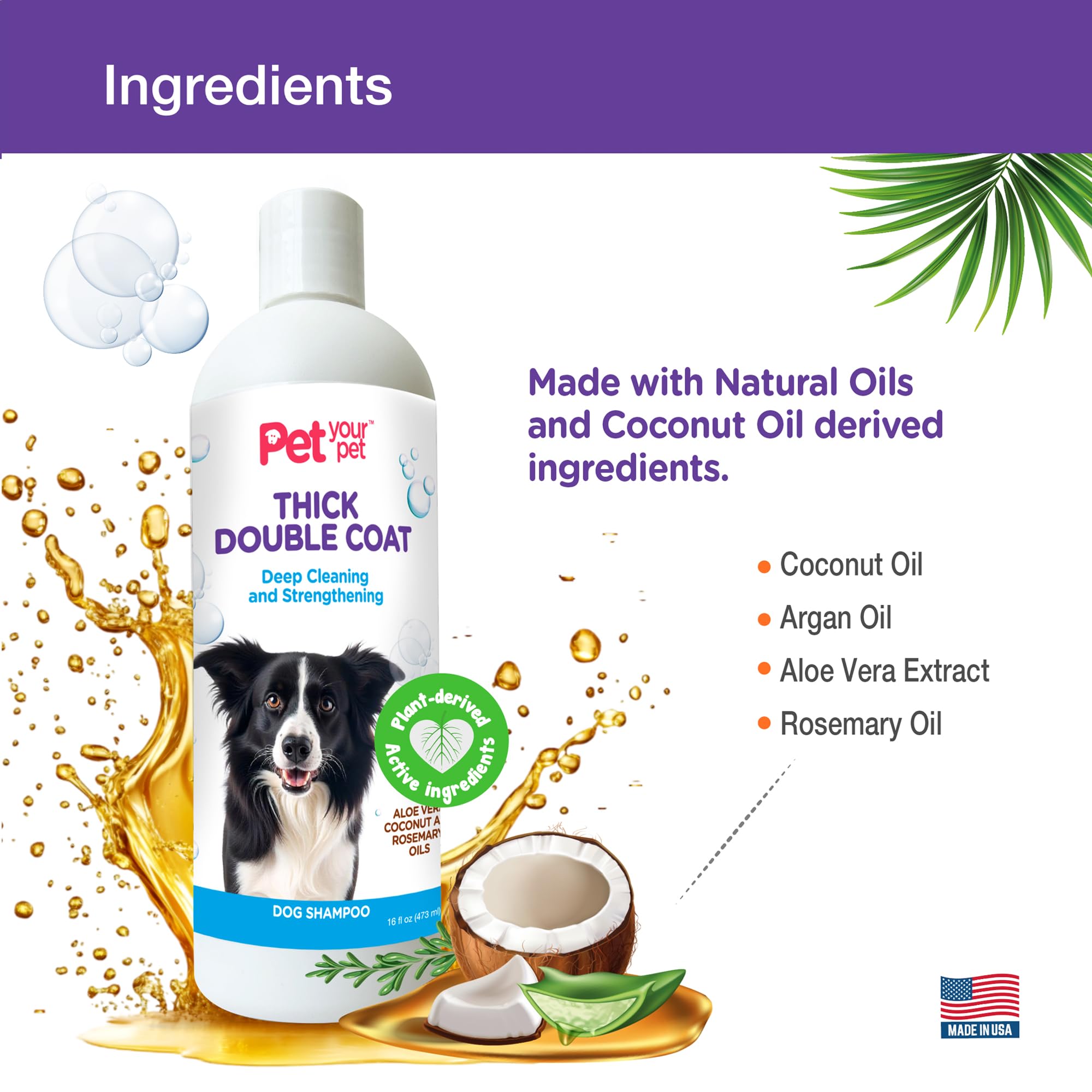 Pet Your Pet Natural Dog Shampoo For Thick Coats - Deep Cleaning Wash With Aloe, Coconut & Rosemary Oil - Deodorizing For Golden