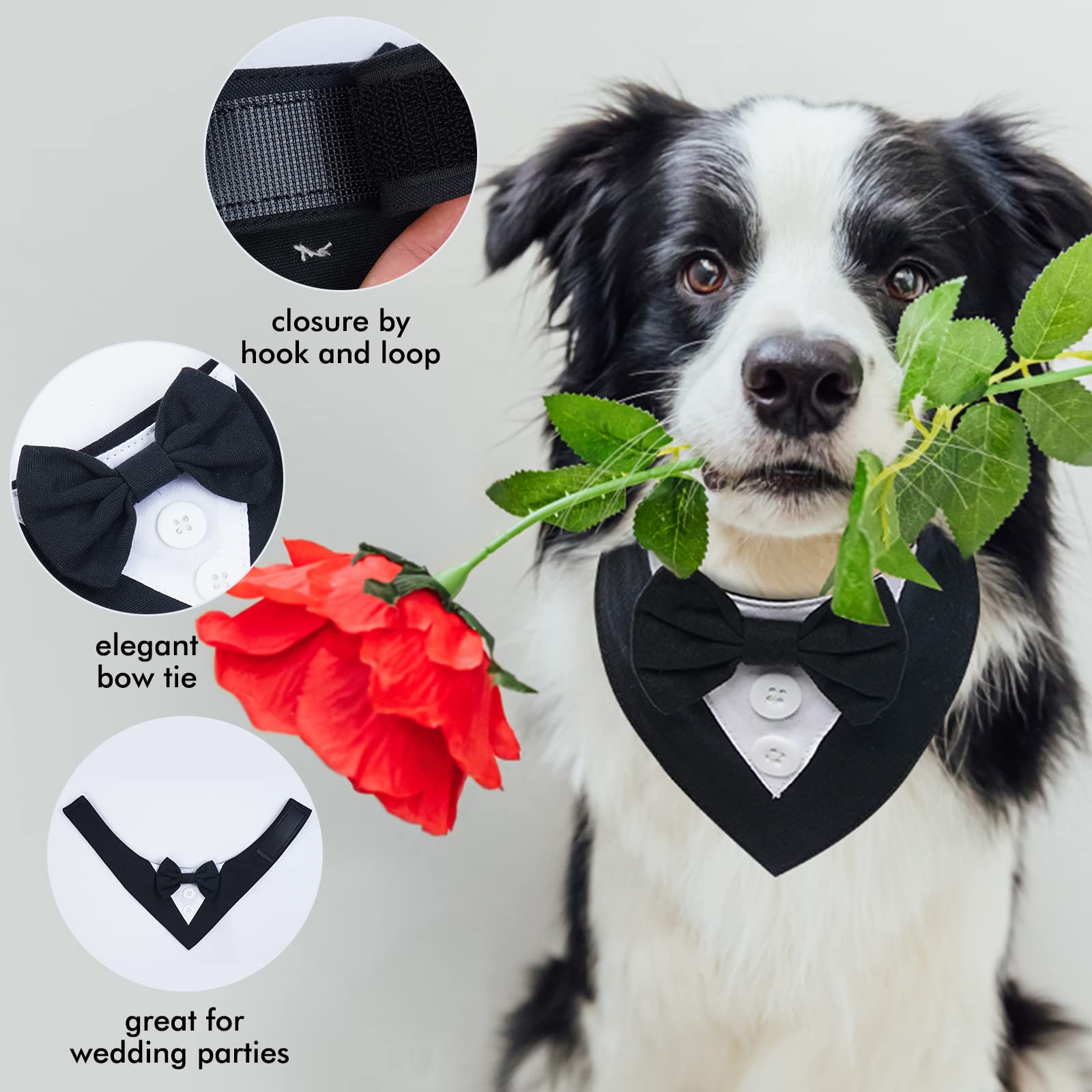 Fuamey Dog Tuxedo,Formal Dog Wedding Bandana Dog Collar With Bow Tie Dog Birthday Costume Adjustable Pet Party Tux Dog Wedding Attire,Dog Valentines Outfit Cosplay For Small Medium Large Pets Grey L