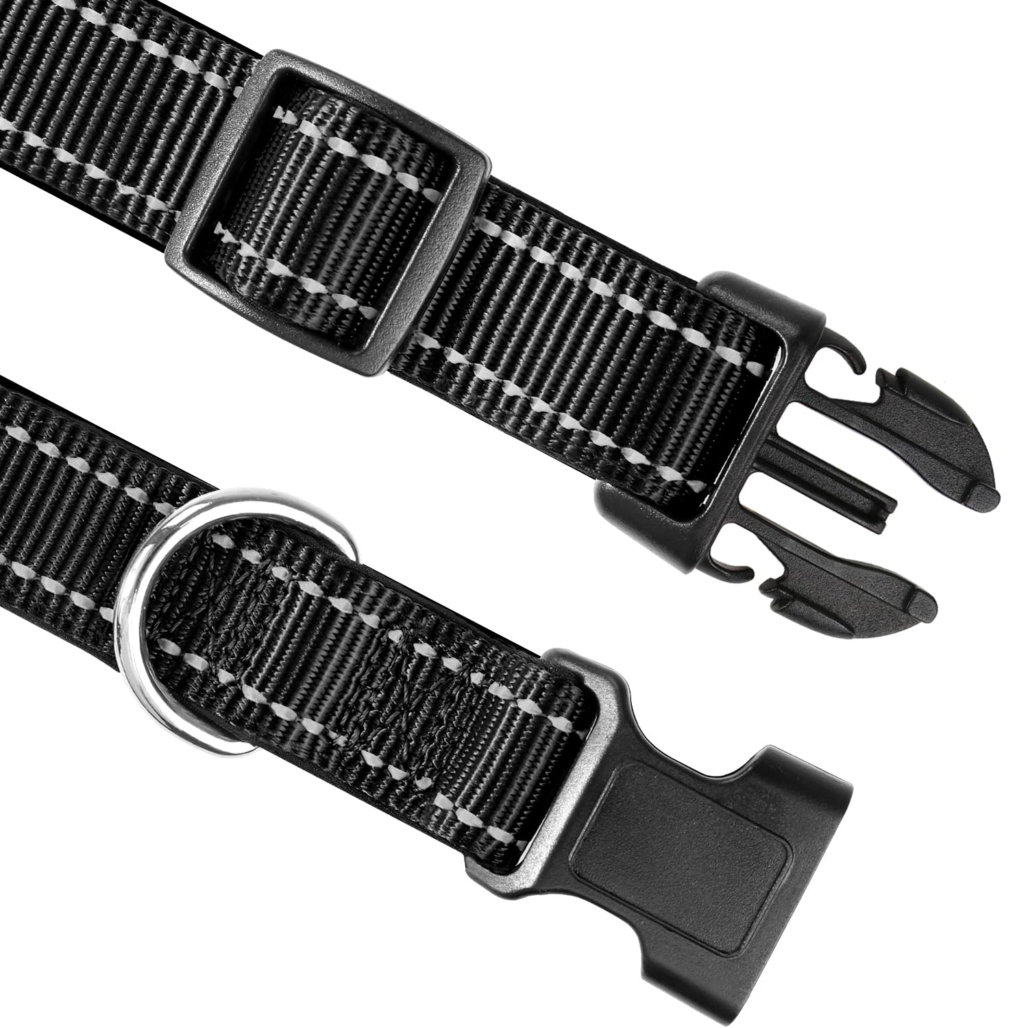Joytale Reflective Dog Collar,Soft Neoprene Padded Breathable Nylon Pet Collar Adjustable For Medium Dogs,Black,M