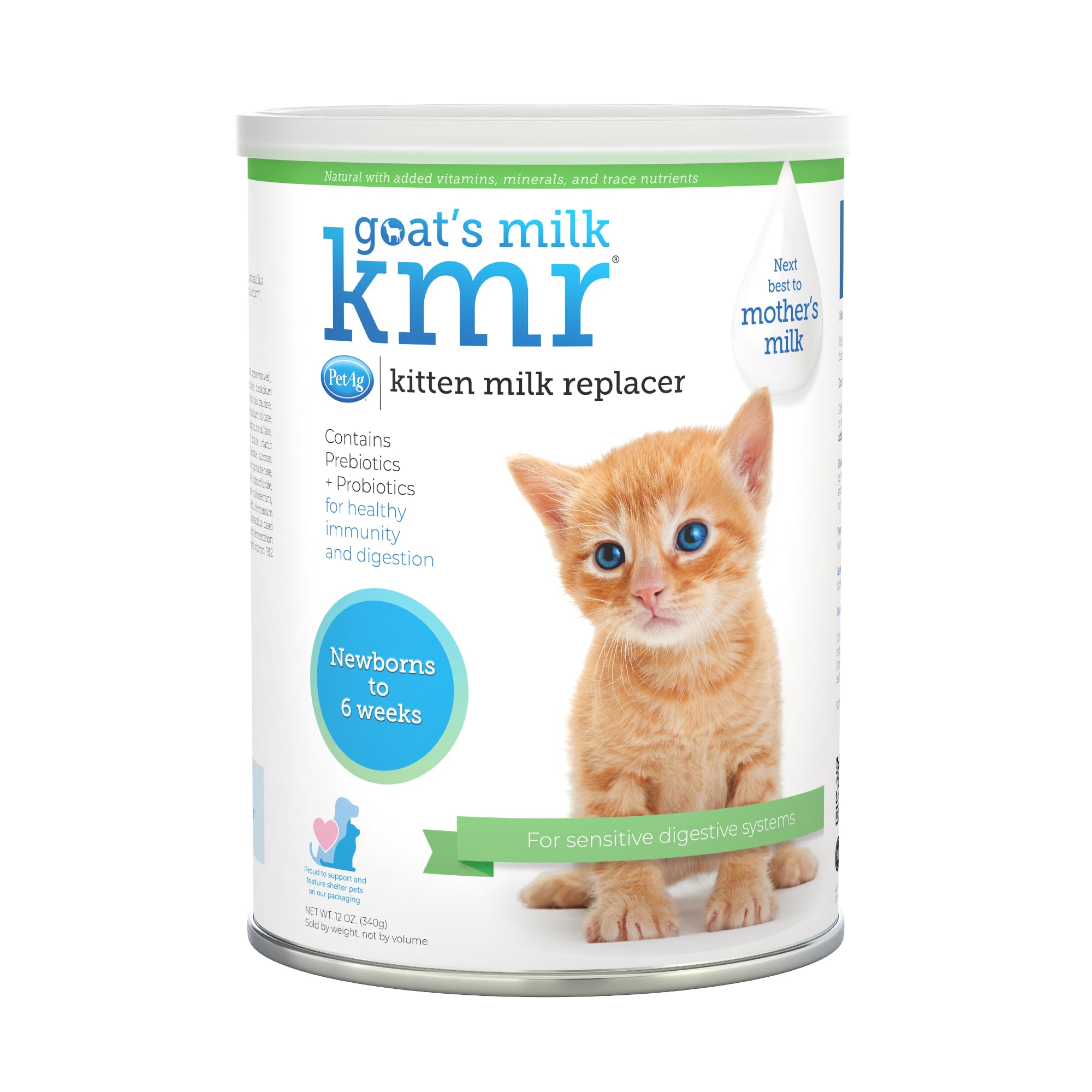 Pet-Ag Goats Milk KMR Kitten Milk Replacer Powder - 12 oz - Powdered Kitten Formula with Prebiotics, Probiotics & Vitamins for K