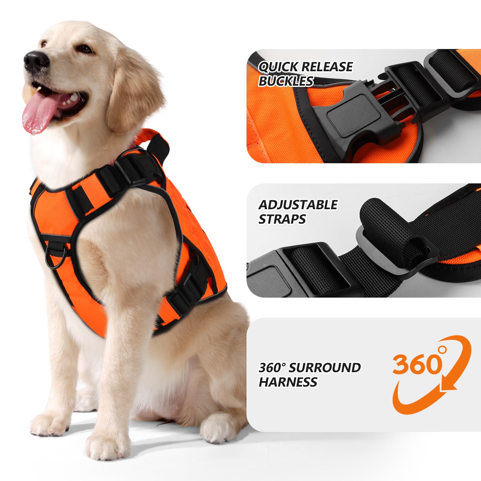 Wingoin Orange Dog Tactical Harness For Small Dogs No Pull Adjustable Reflective K9 Military Dog Service Dog Harnesses With Handle, Metal Buckles For Dachshund, Boston Terrier, Beagle(S)