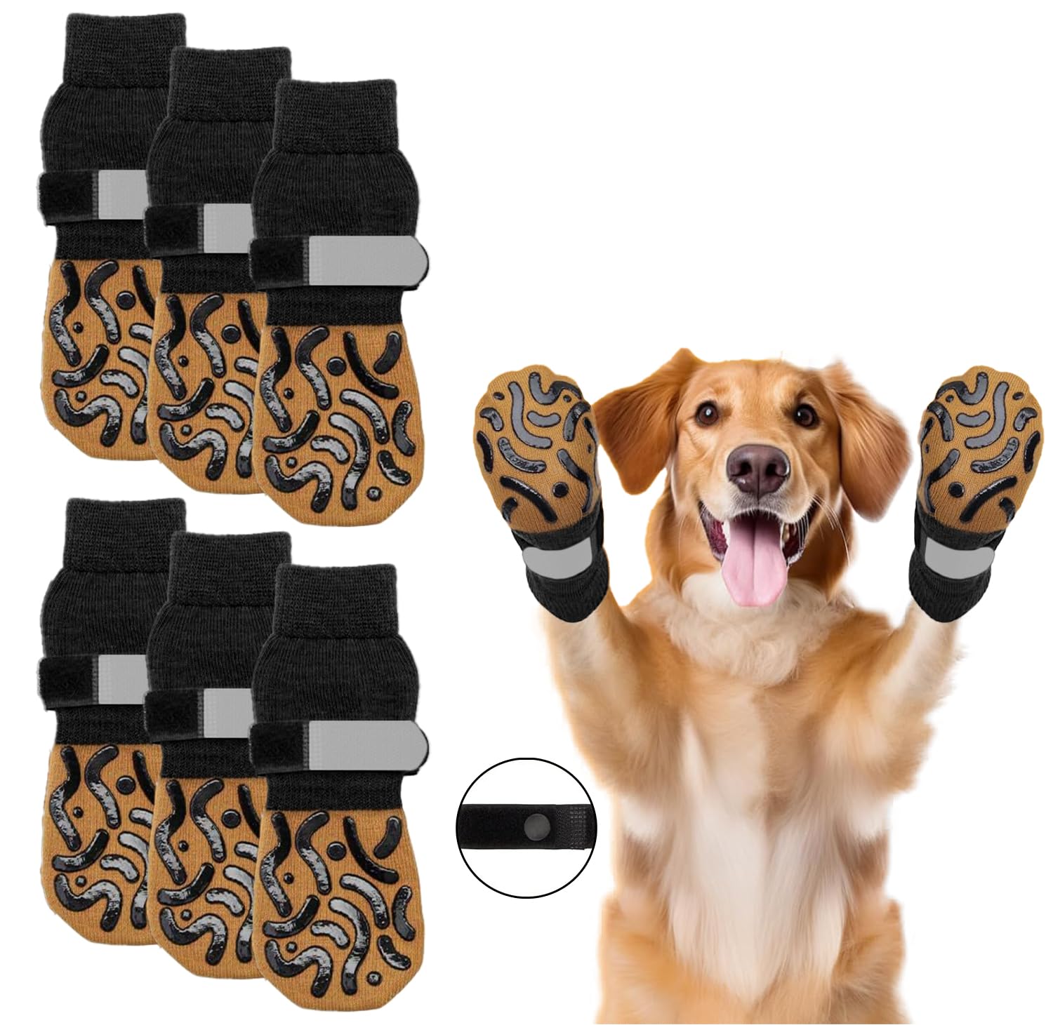 Double Side Non Slip Dog Socks to Prevent Licking Paws, Dog Shoes for Winter Cold Hot Pavement Dog Booties, Night Reflection Paw
