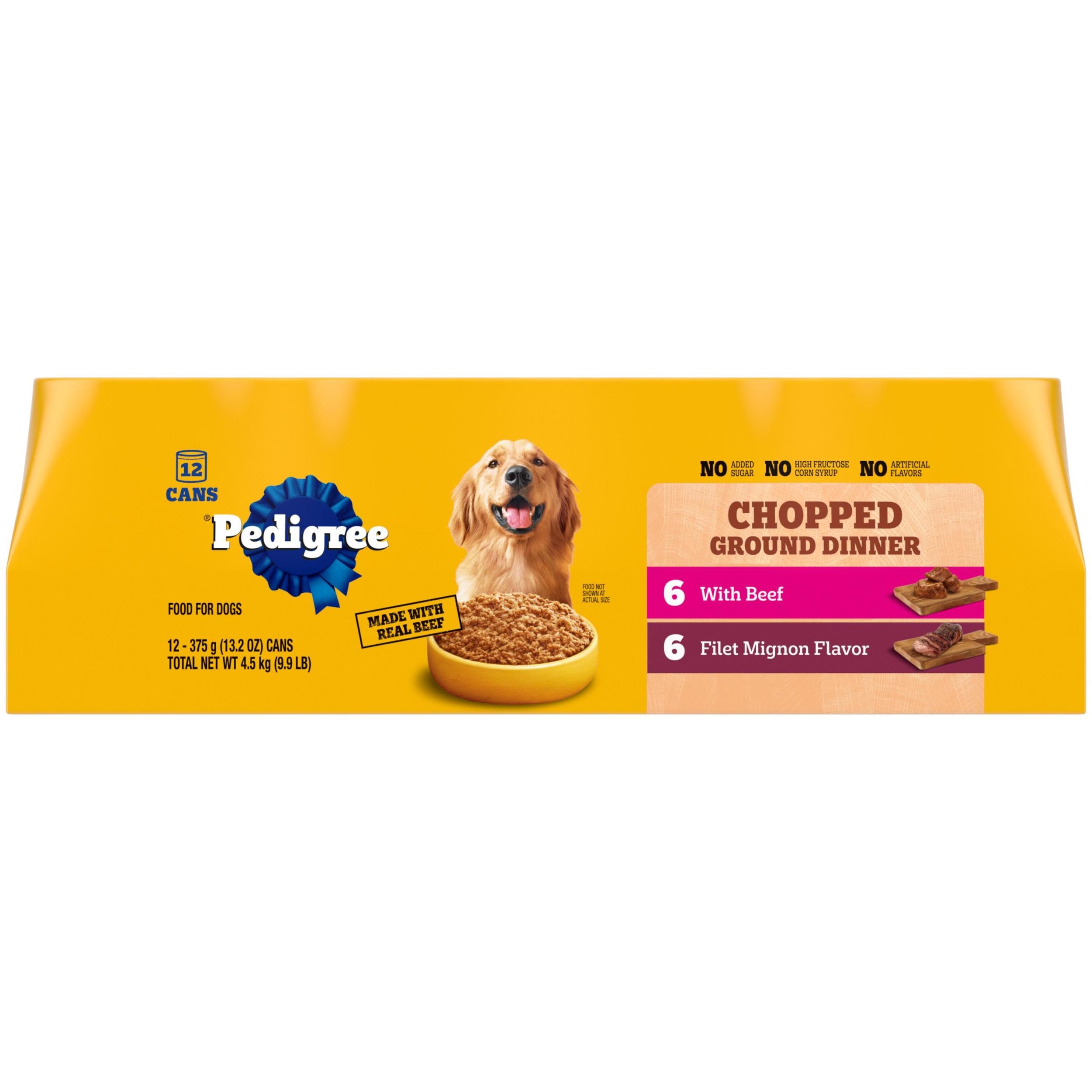 Pedigree Chopped Ground Dinner Wet Dog Food Filet Mignon & Beef Variety Pack, 13.2 oz. Cans (12 Count, Pack of 1)