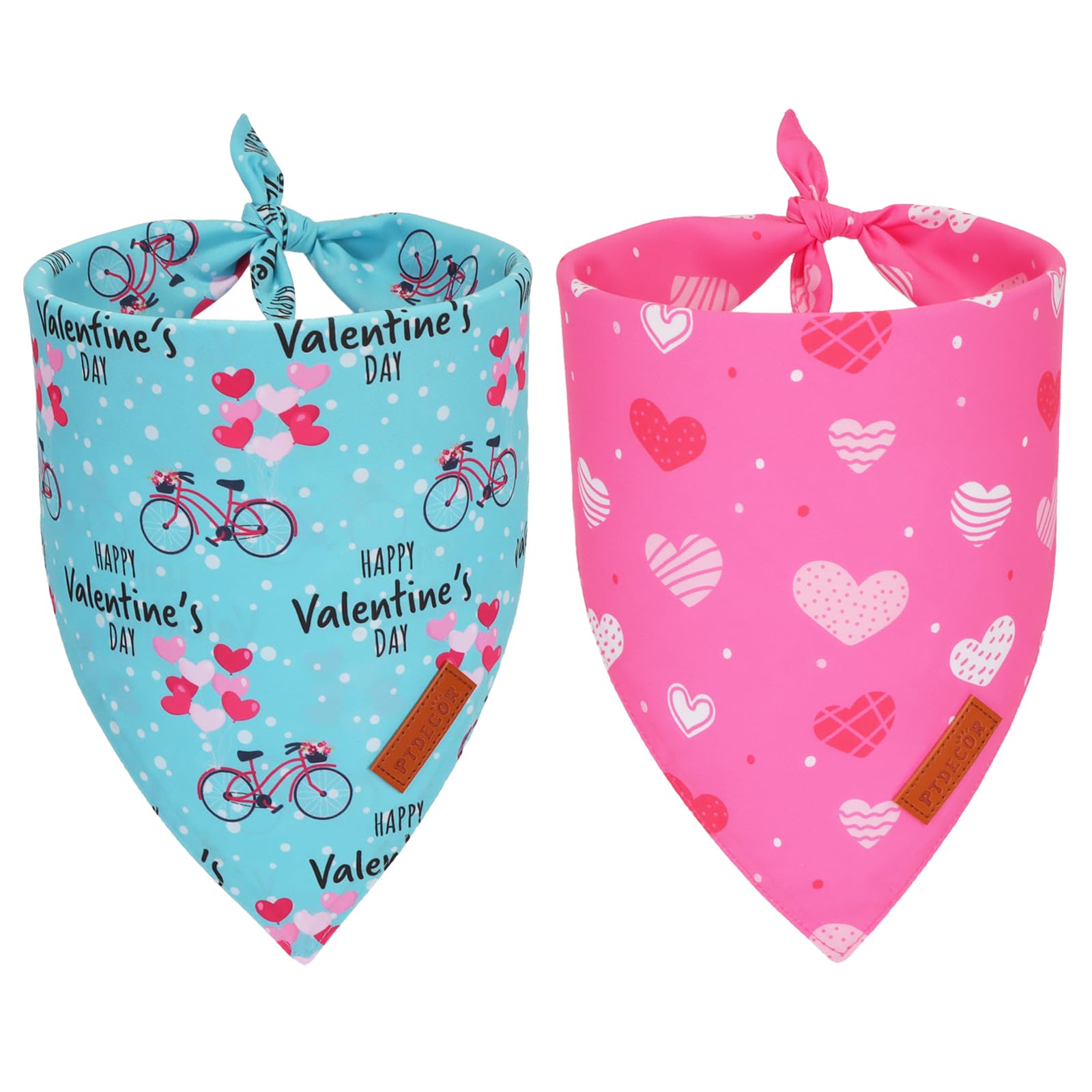 Ptdecor Valentine Dog Bandana,Bule And Pink Love Heart Design Reversible Dog Scarf, Triangle Valentine Bandanas For Medium Large