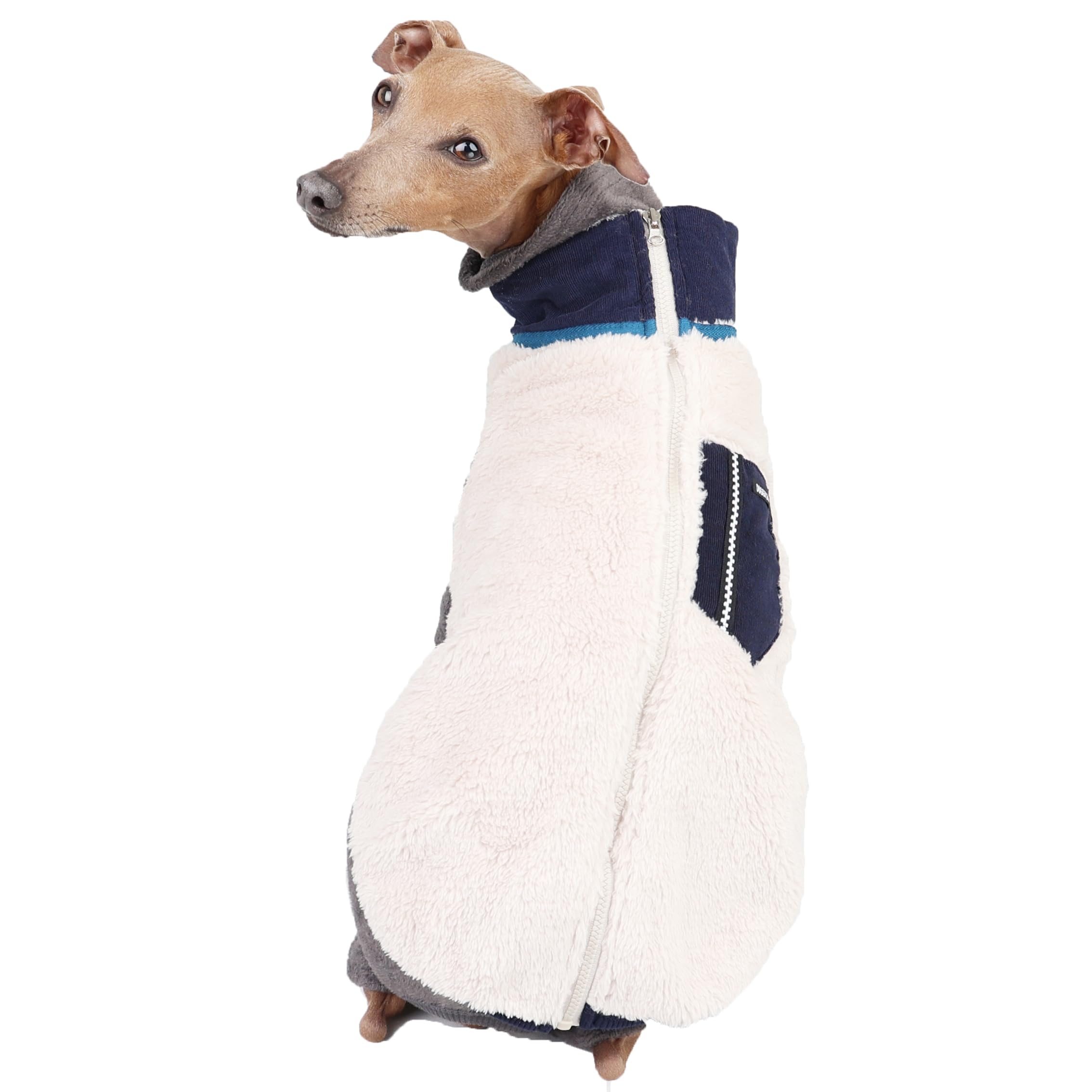 D Doggy Star Italian Greyhound Warm Fleece Zip-Up Sweater Jacket Outfit Clothes Whippet For Dog Coat (2Xl,Zipup Navy)