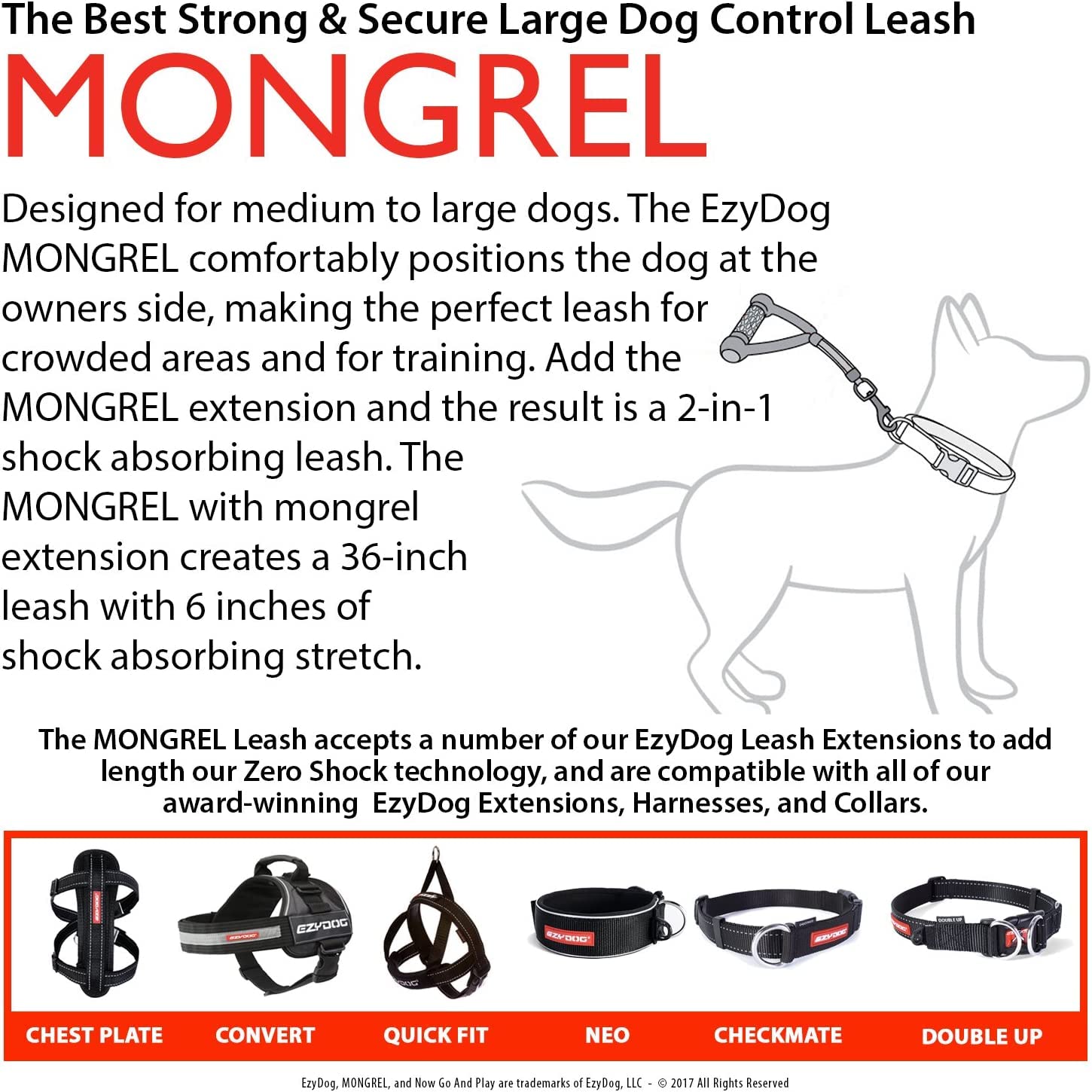Ezydog Mongrel Best Short Dog Leash For Medium To Large Dogs - Perfect Lead For Control, Training, And Keeping Your Dog Close - Durable And Comfortable Pyramid Handle Design (12”, Black)