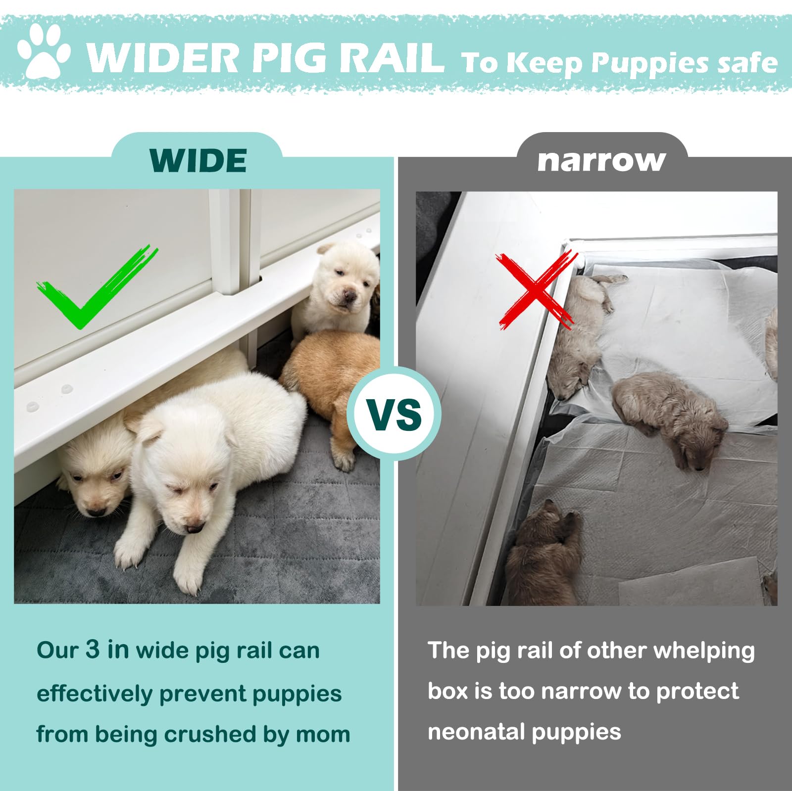 Whelping Box For Dogs,48 * 48 * 18In,With Pig Rails And Washable Pee Pad,For Small And Large Breed Puppies (Whelping Box With Pa