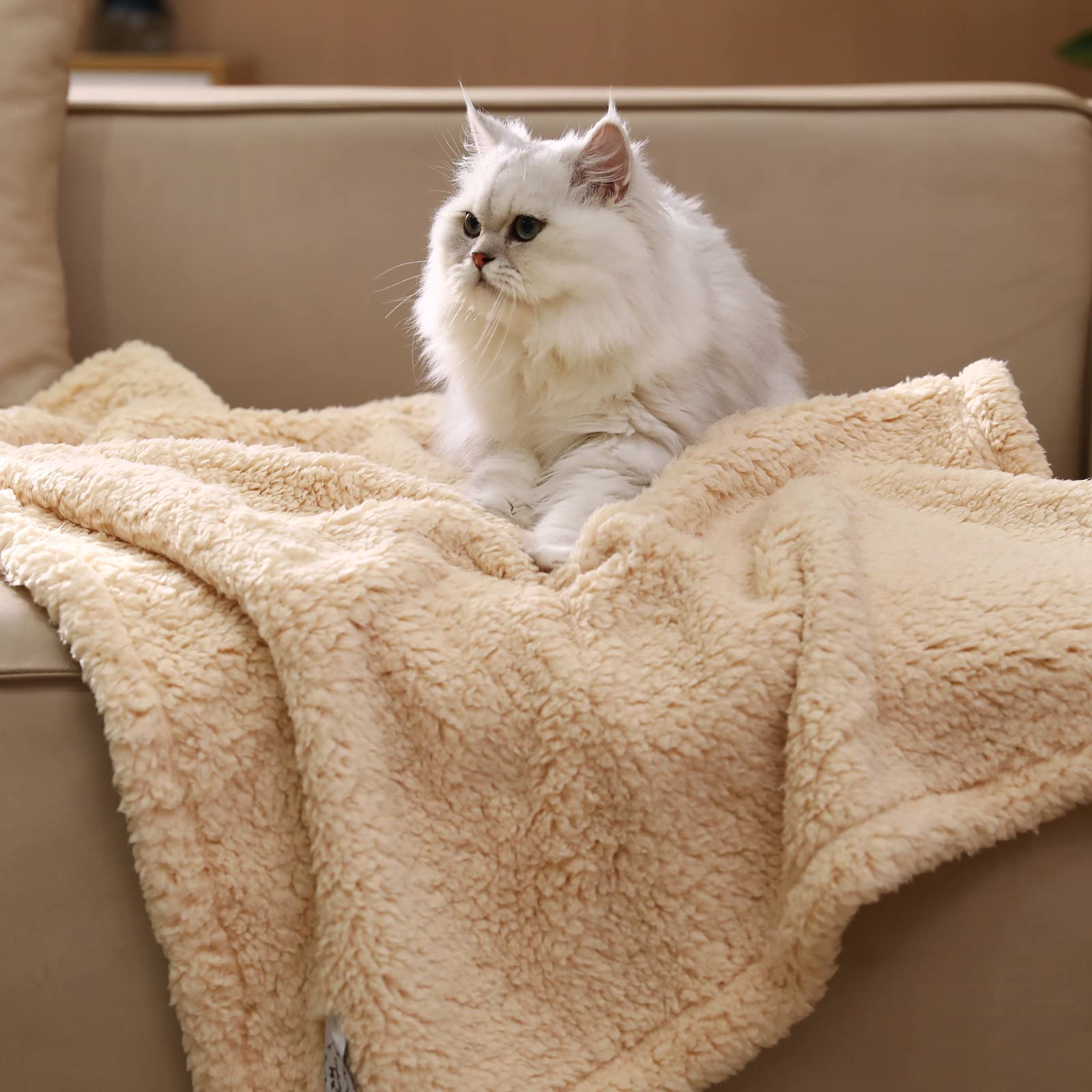 1 Pack 3 Calming Blankets Fluffy Premium Fleece Pet Blanket Soft Sherpa Throw For Dog Puppy Cat Beige Medium (30'' X20'')