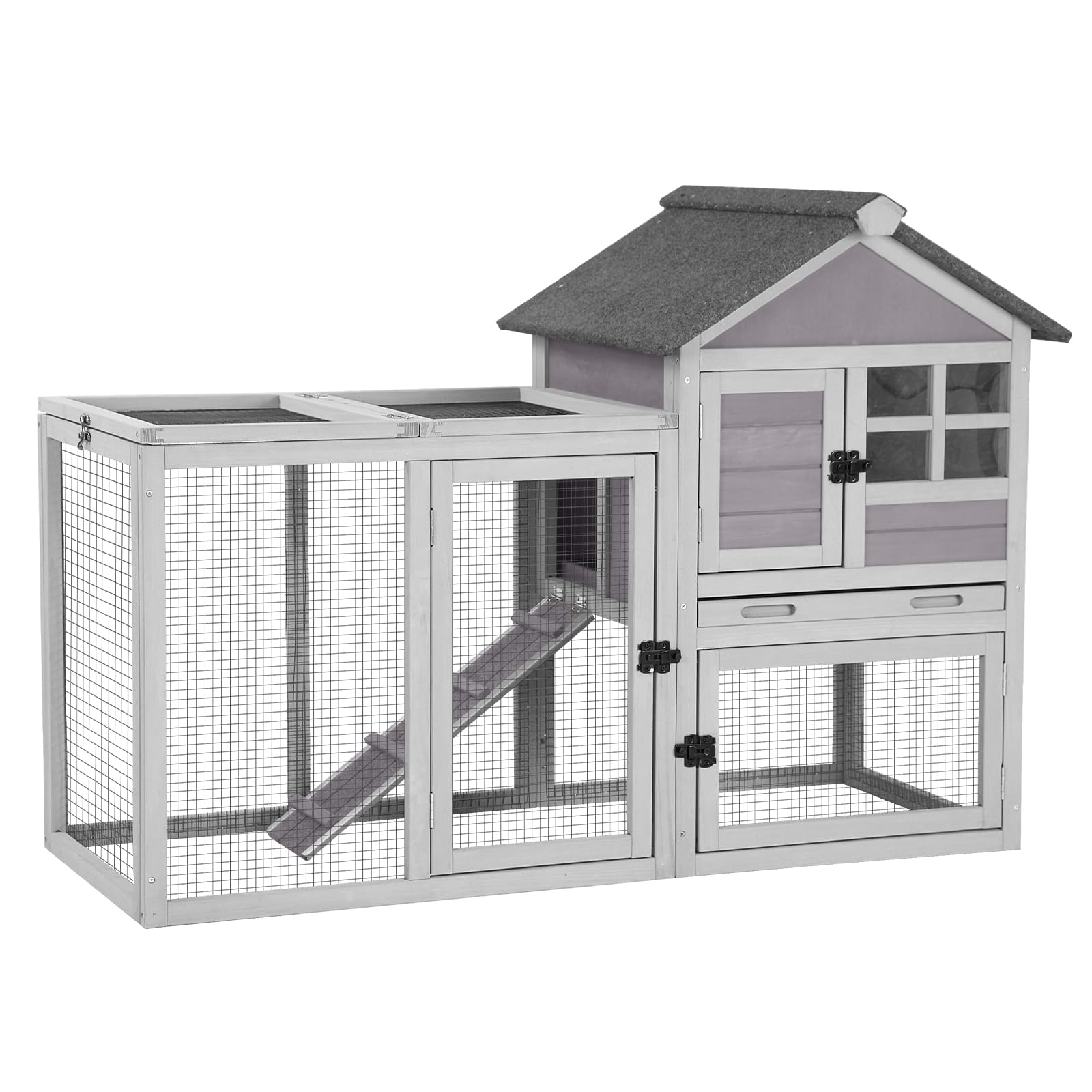 Aivituvin Rabbit Hutch Indoor Outdoor 51.6  L Chicken Coop Bunny Cage with Run,Guinea Pig House Pull Out Upper Tray (51.6  L x