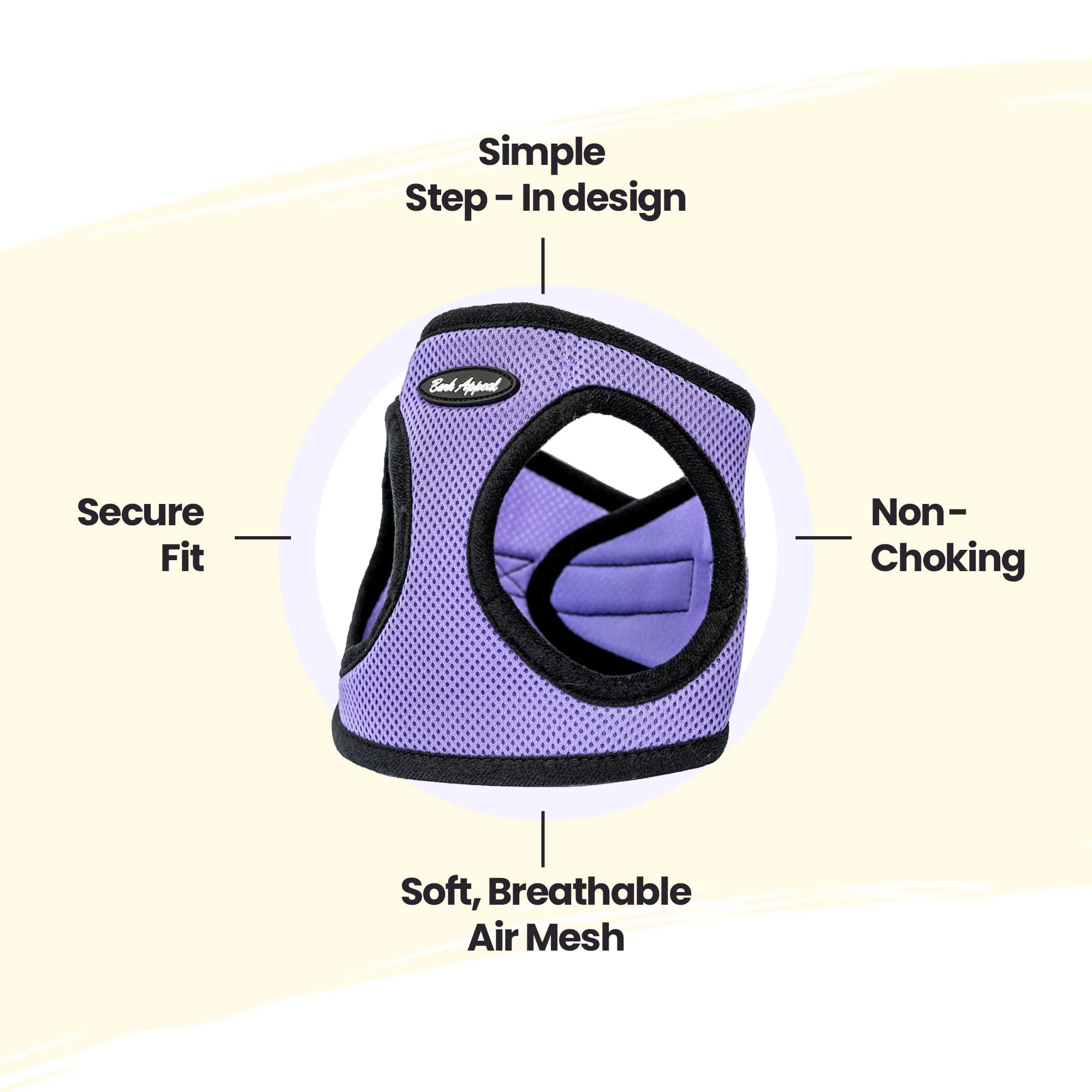 Bark Appeal Step-In Dog Harness, Mesh Step In Dog Vest Harness For Small & Medium Dogs, Non-Choking With Adjustable Heavy-Duty Buckle For Safe, Secure Fit - (Medium, Lavender)